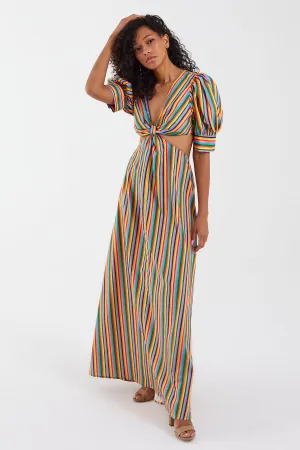 Rainbow Stripe Cut Out Maxi Dress