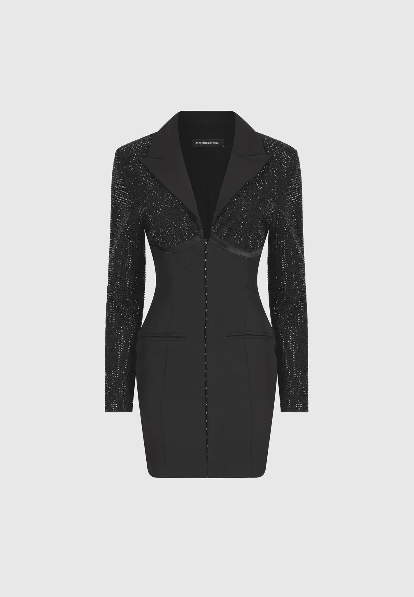 Rhinestone Corset Blazer Dress - Black