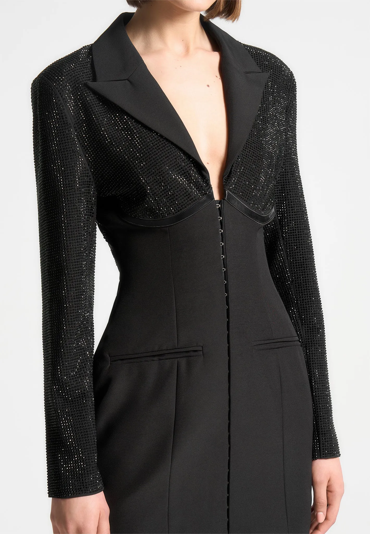 Rhinestone Corset Blazer Dress - Black