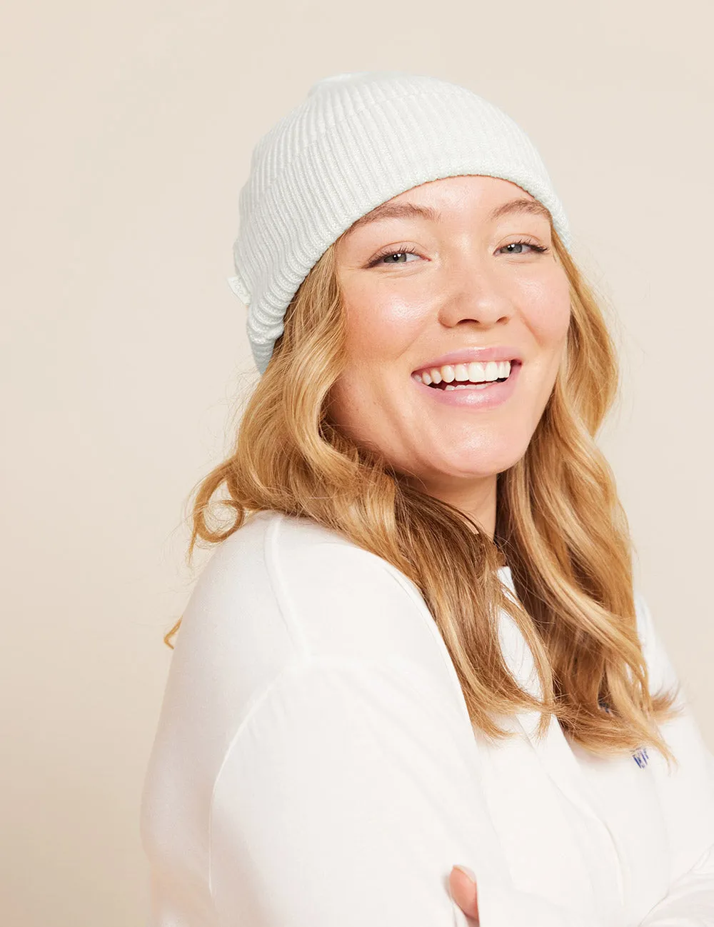 Ribbed Knit Beanie - Natural White