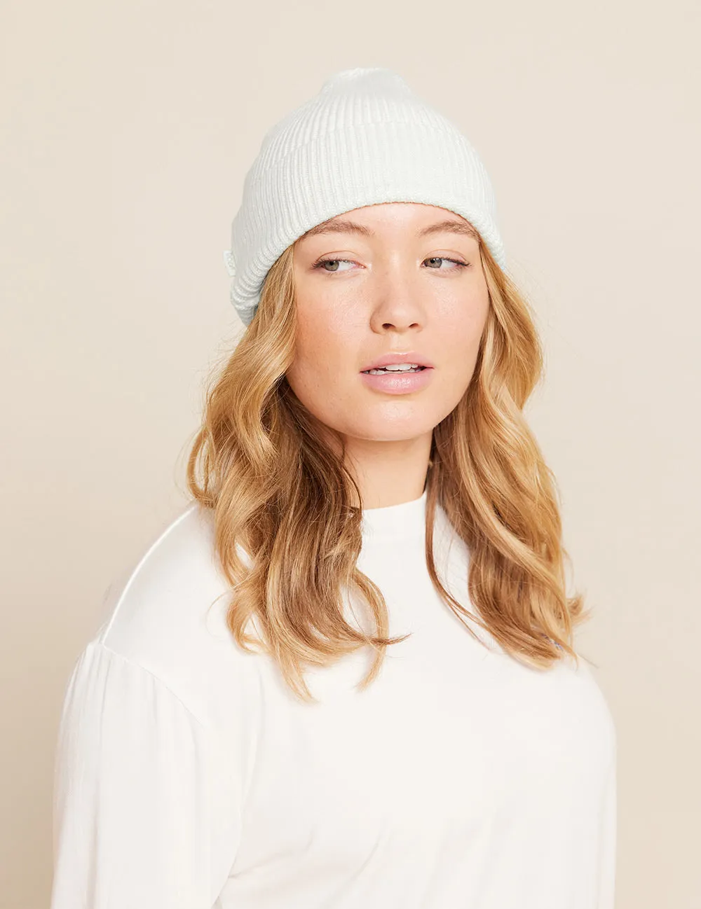 Ribbed Knit Beanie - Natural White