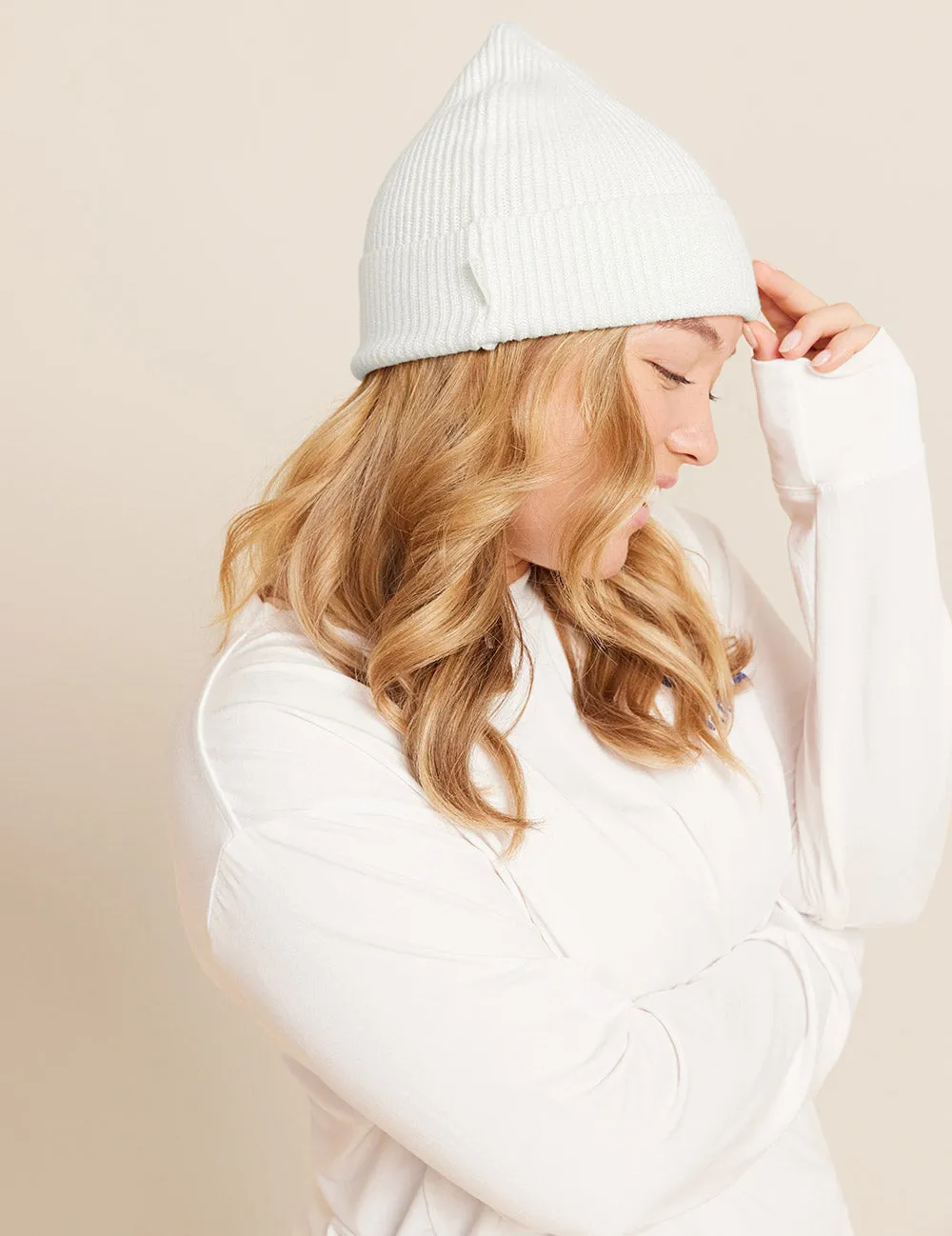 Ribbed Knit Beanie - Natural White