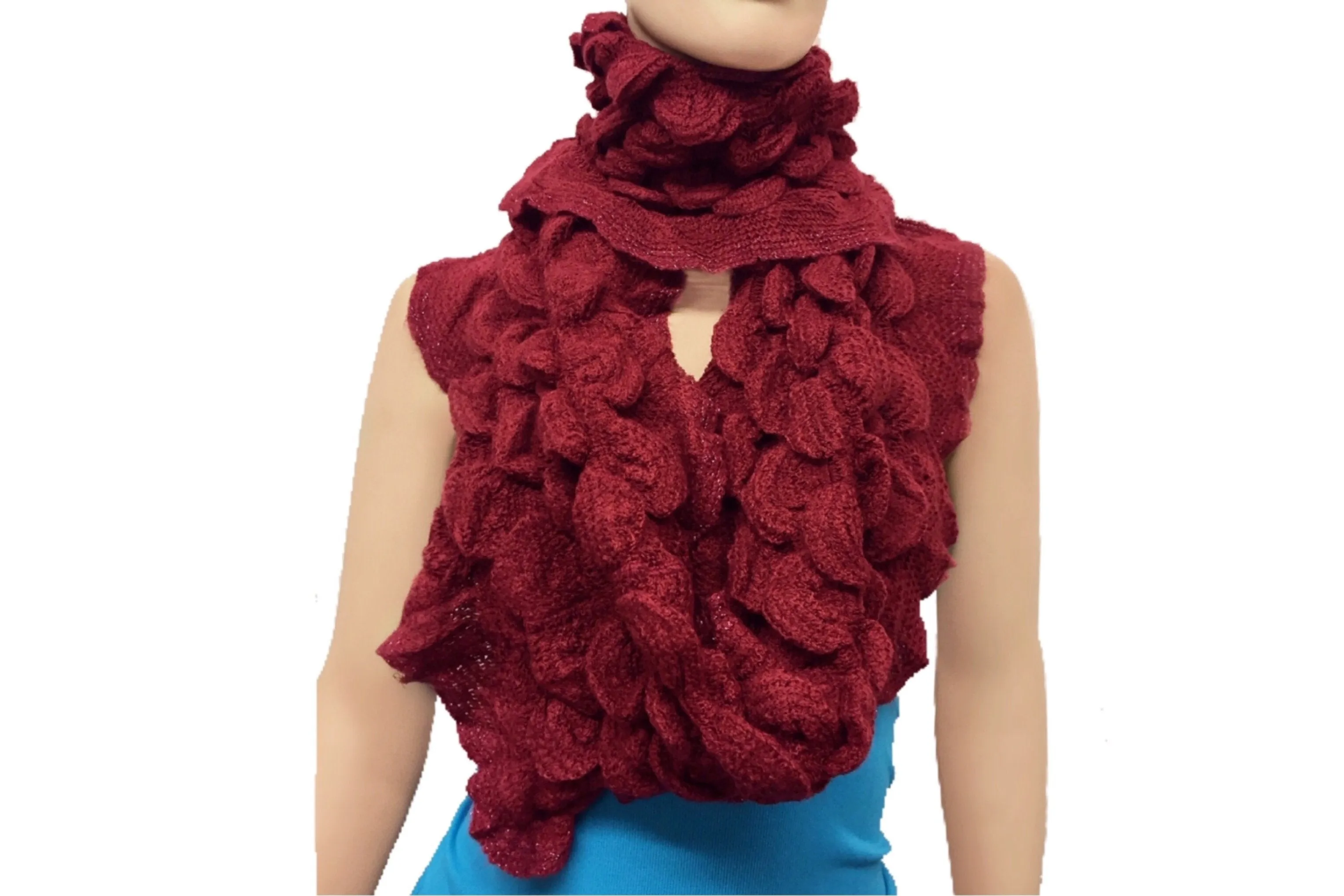 Ruffle Knit Infinity Scarf with Glitter Trim