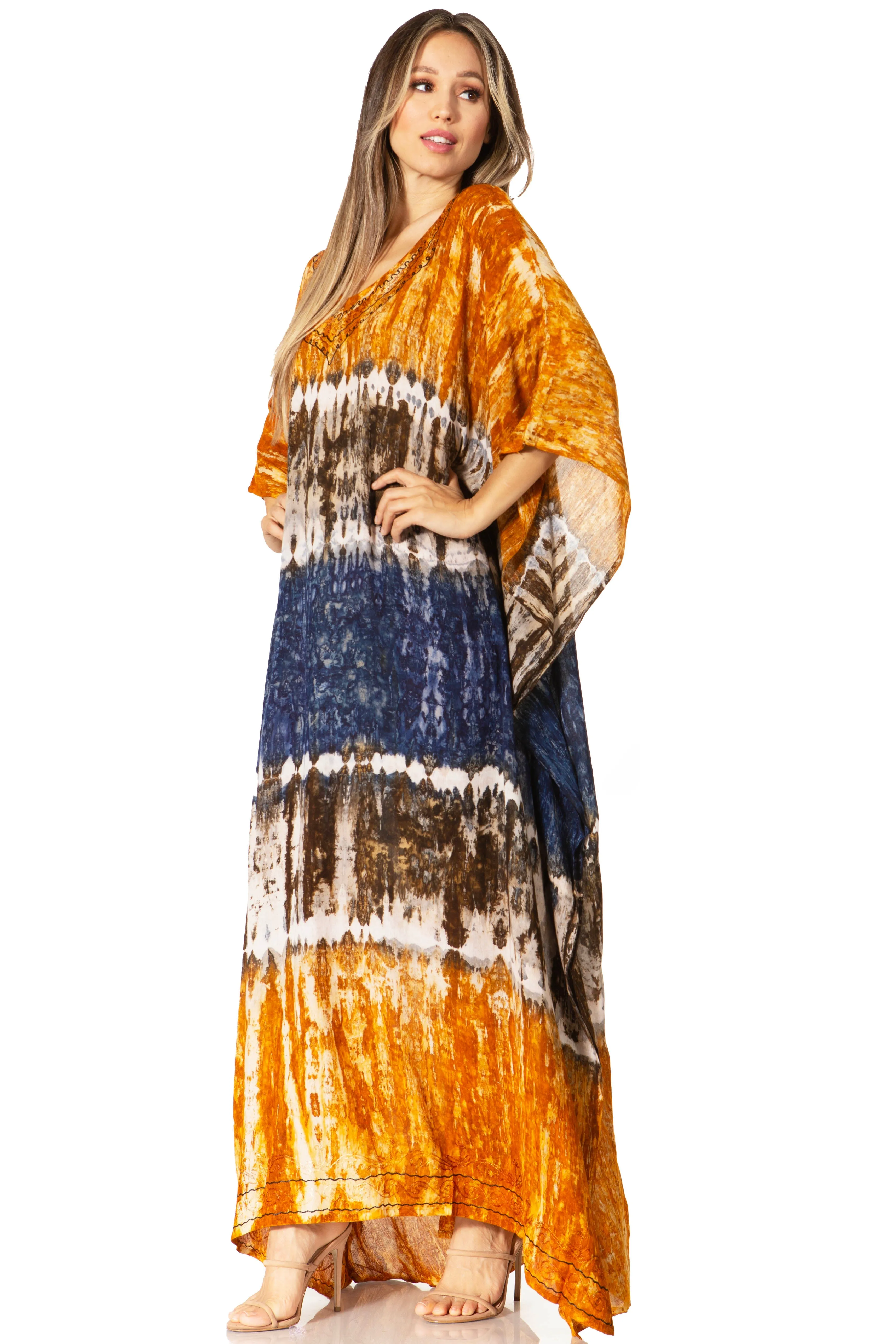 Sakkas Catia Women's Boho-Style Long Maxi Caftan for Lounging and Casual Wear