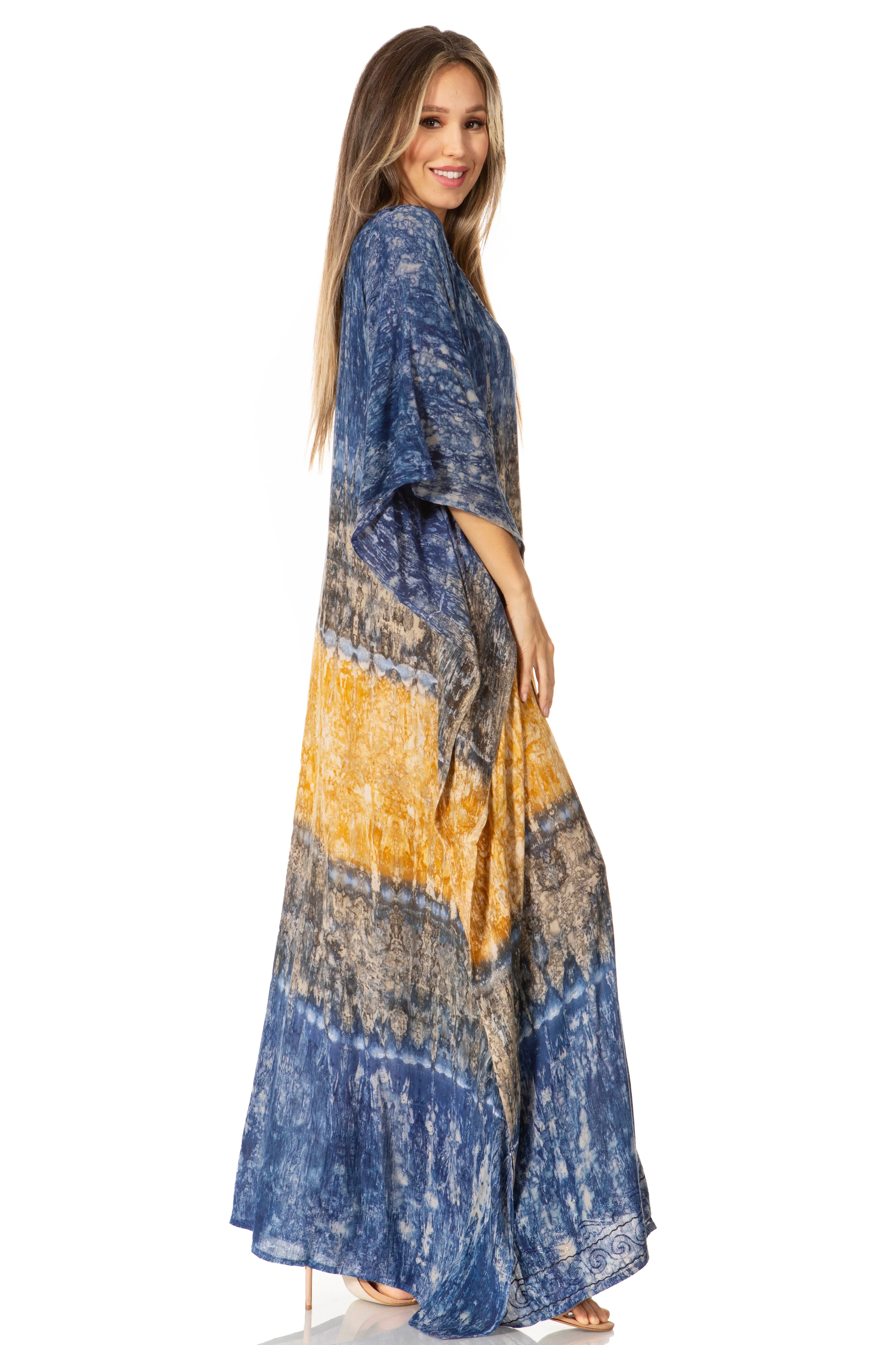 Sakkas Catia Women's Boho-Style Long Maxi Caftan for Lounging and Casual Wear