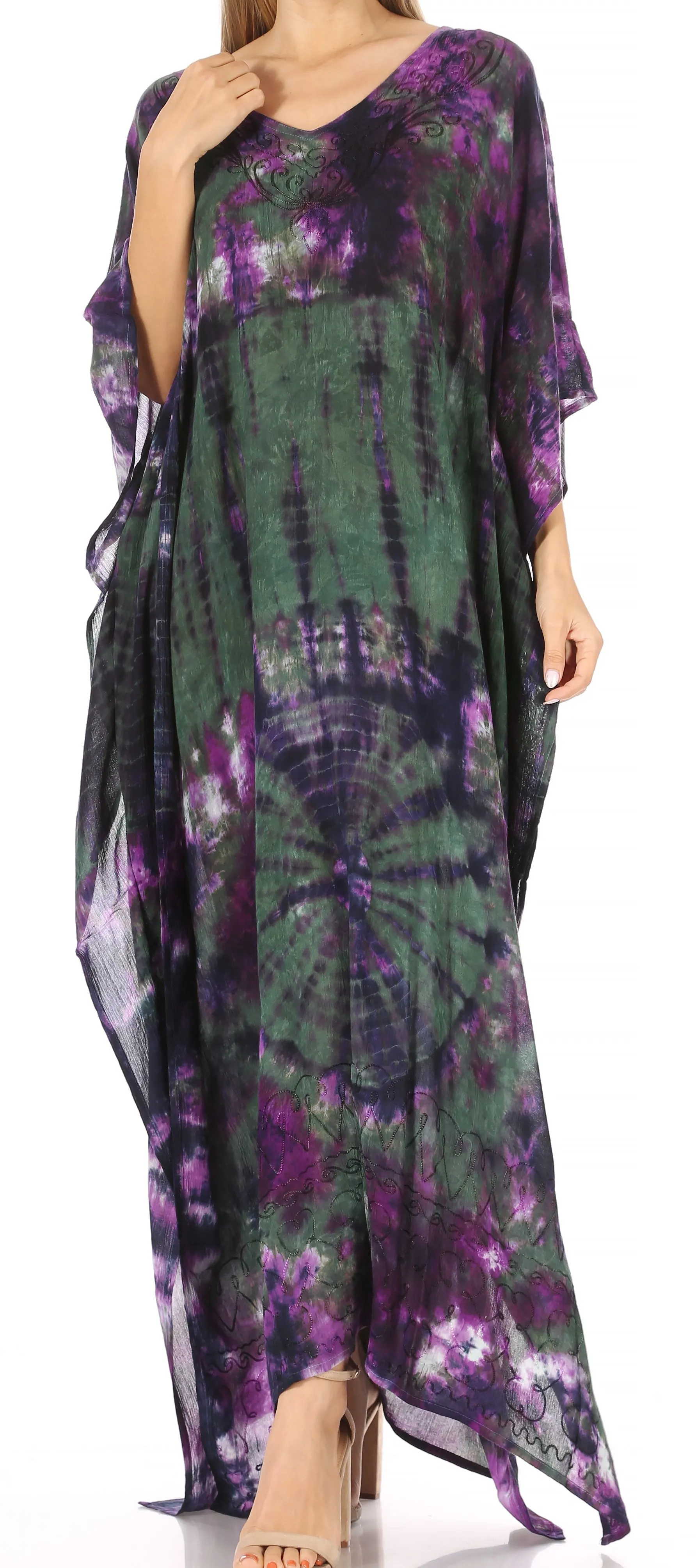 Sakkas Catia Women's Boho-Style Long Maxi Caftan for Lounging and Casual Wear