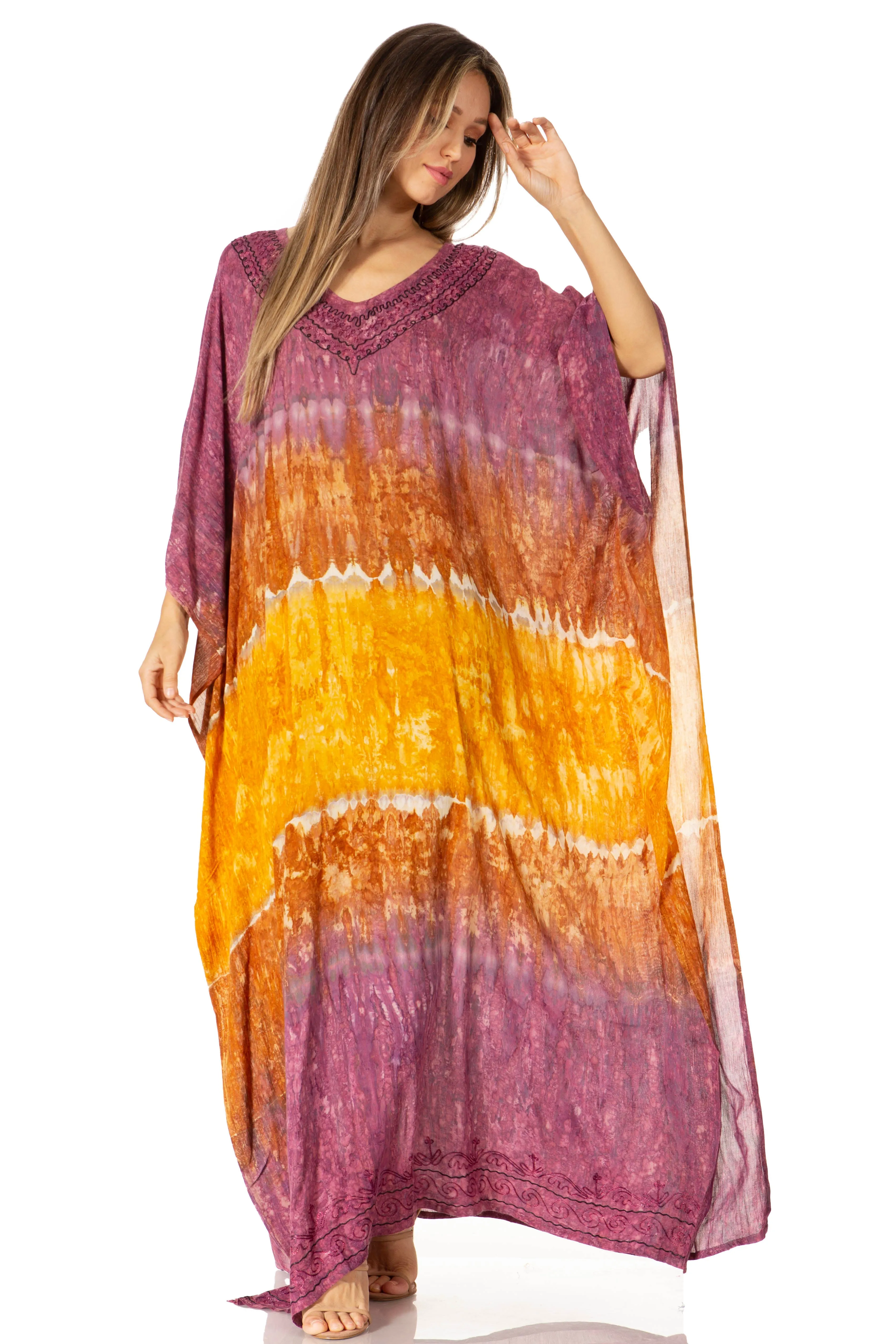 Sakkas Catia Women's Boho-Style Long Maxi Caftan for Lounging and Casual Wear