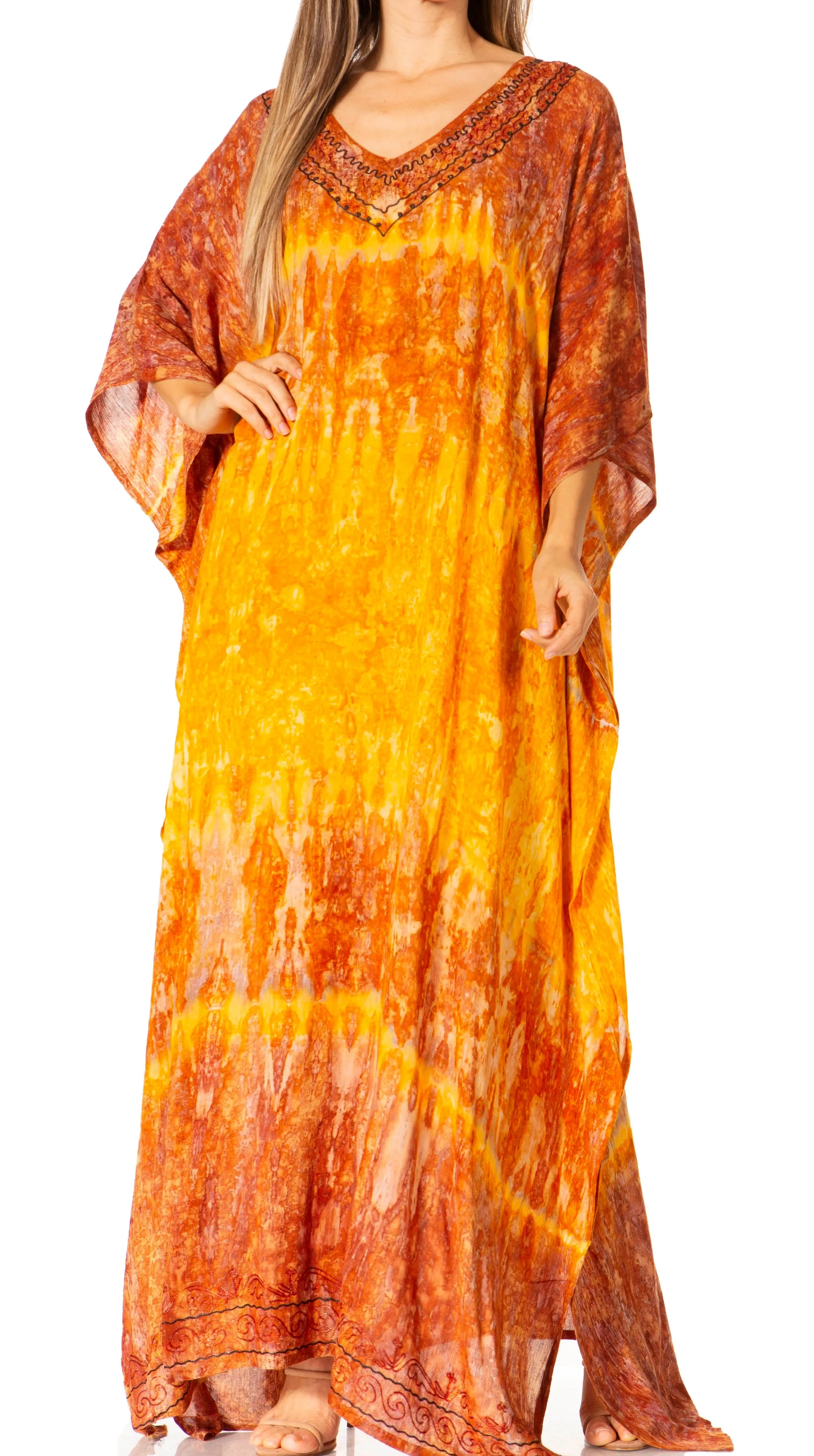 Sakkas Catia Women's Boho-Style Long Maxi Caftan for Lounging and Casual Wear