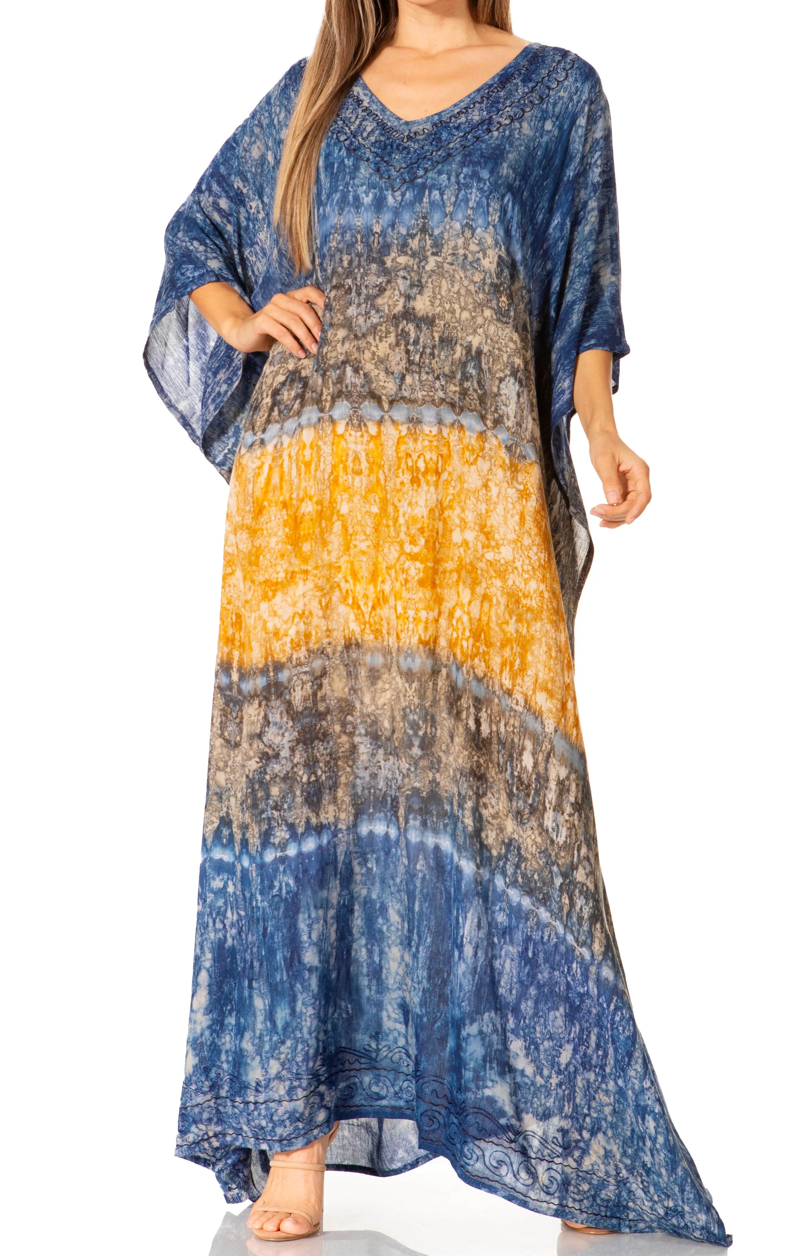 Sakkas Catia Women's Boho-Style Long Maxi Caftan for Lounging and Casual Wear