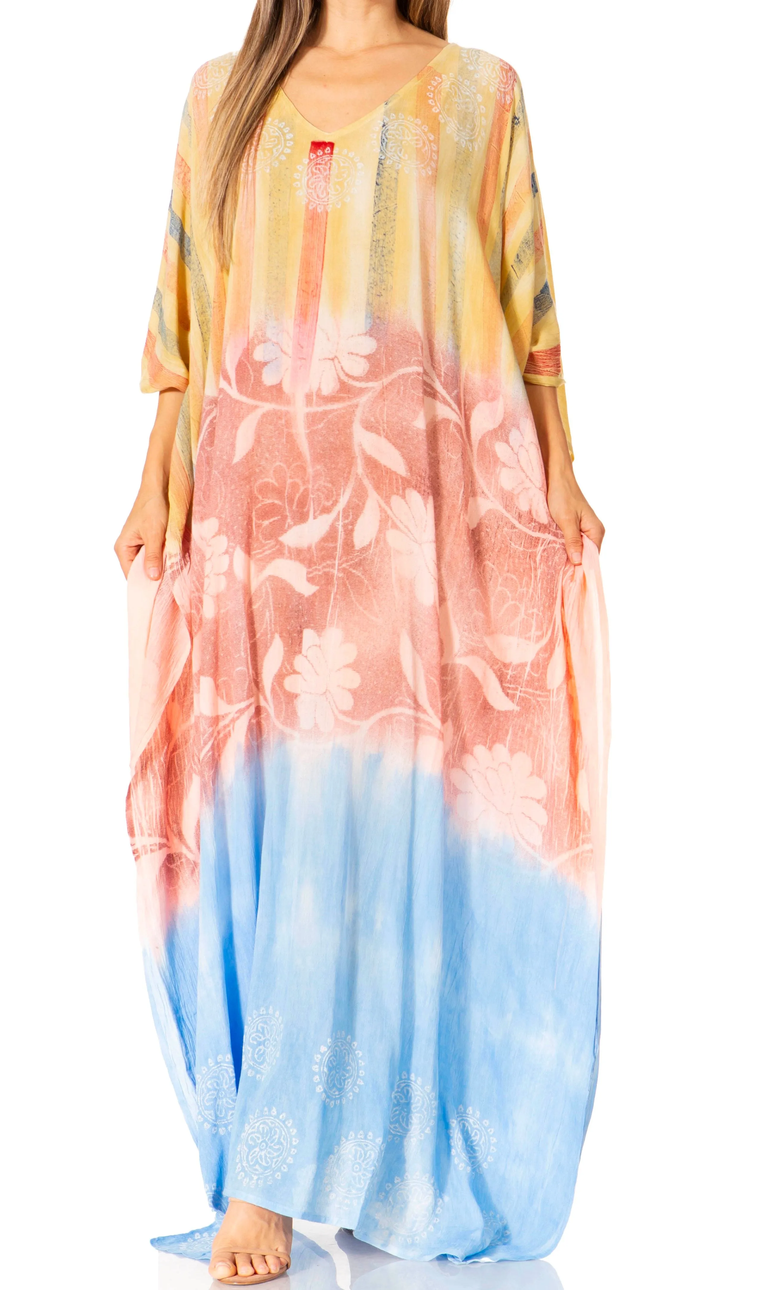 Sakkas Catia Women's Boho-Style Long Maxi Caftan for Lounging and Casual Wear