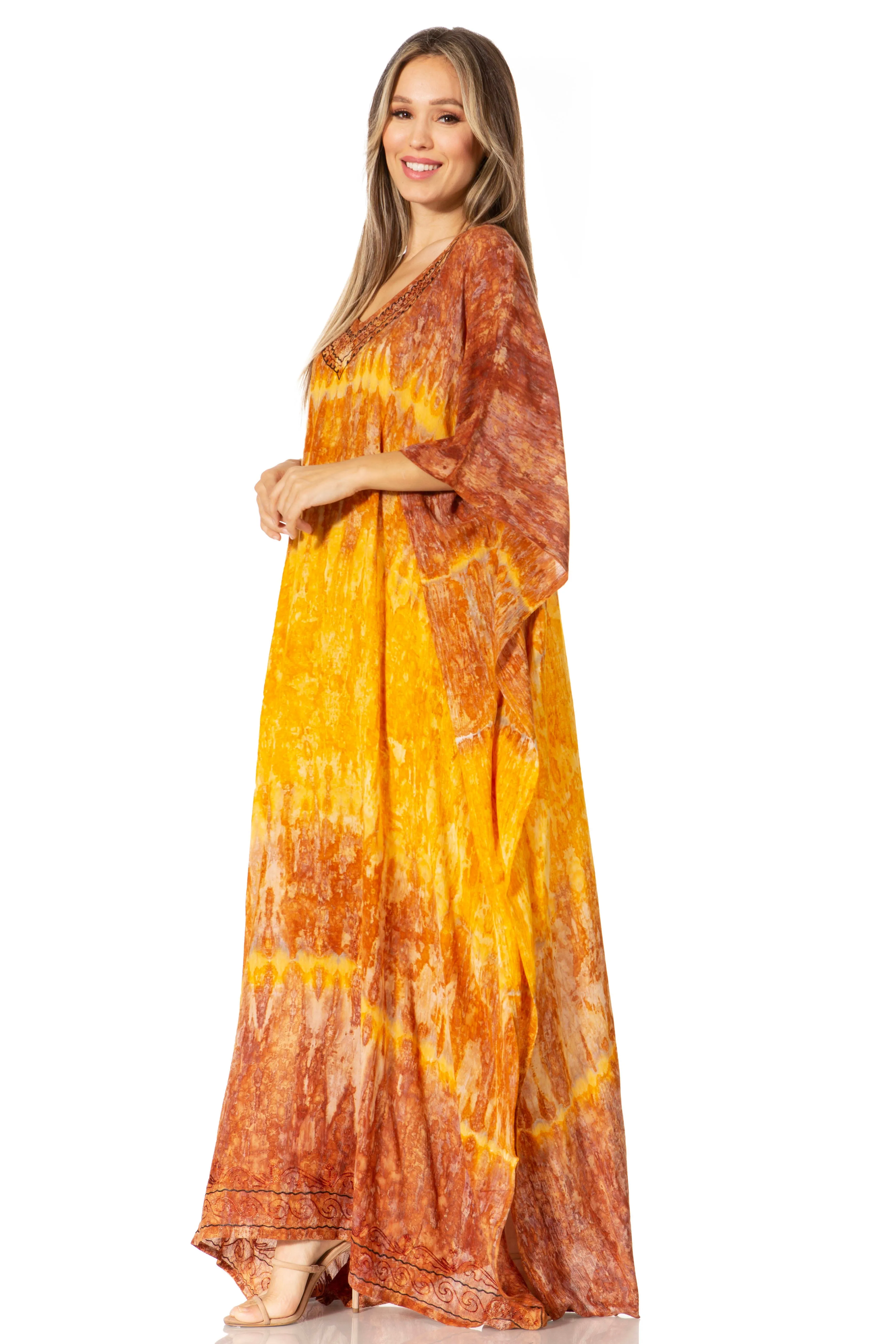 Sakkas Catia Women's Boho-Style Long Maxi Caftan for Lounging and Casual Wear