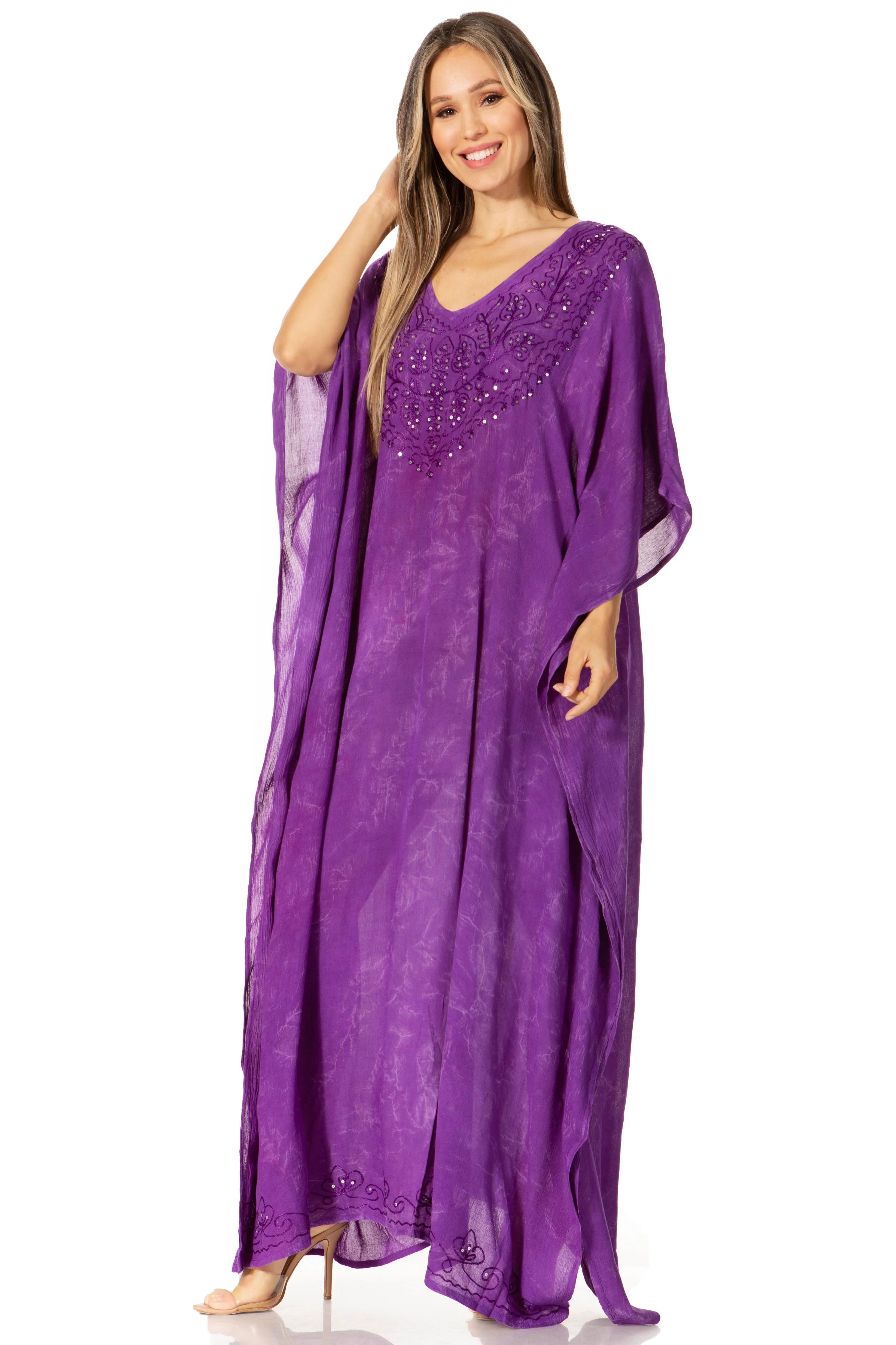 Sakkas Catia Women's Boho-Style Long Maxi Caftan for Lounging and Casual Wear