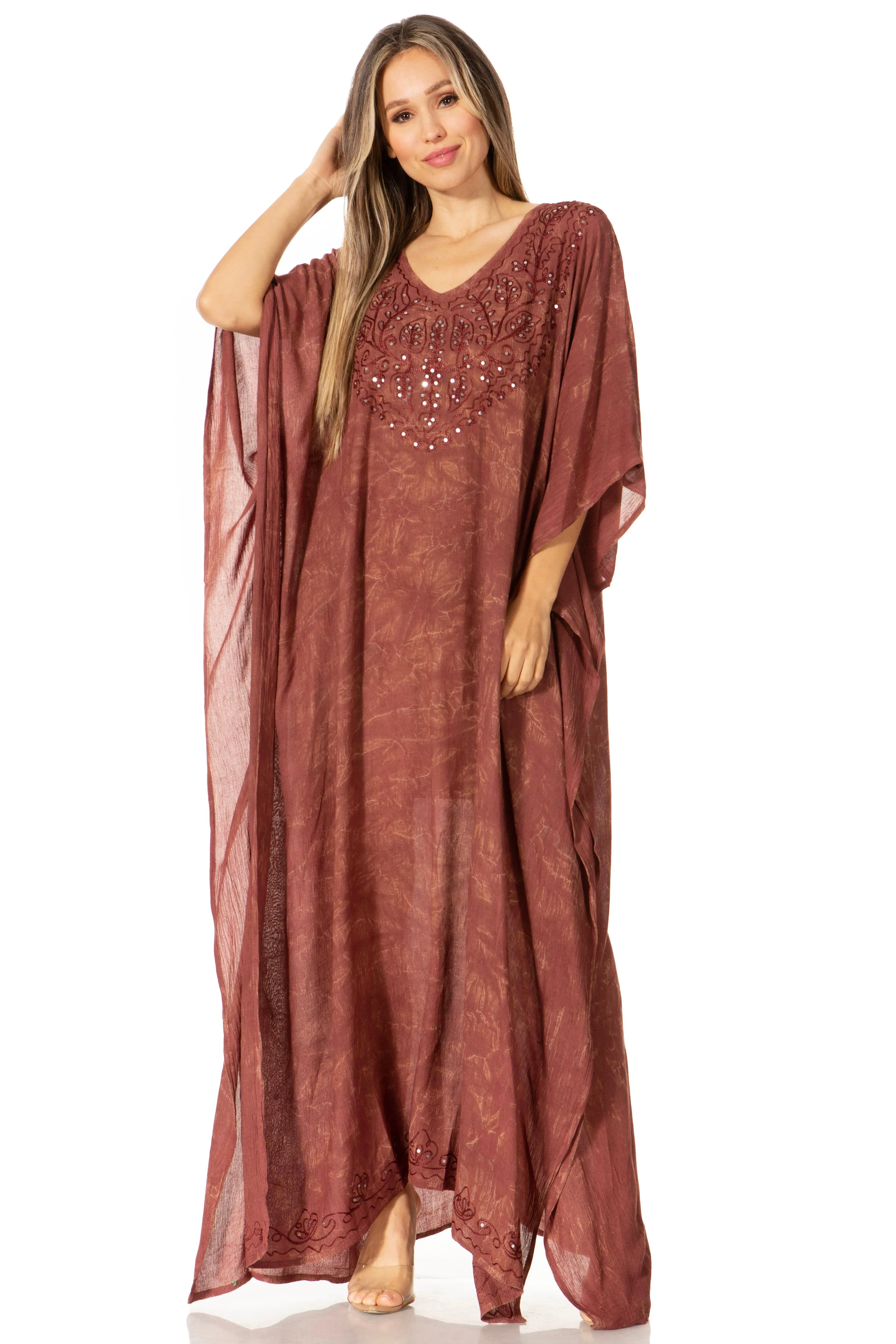 Sakkas Catia Women's Boho-Style Long Maxi Caftan for Lounging and Casual Wear