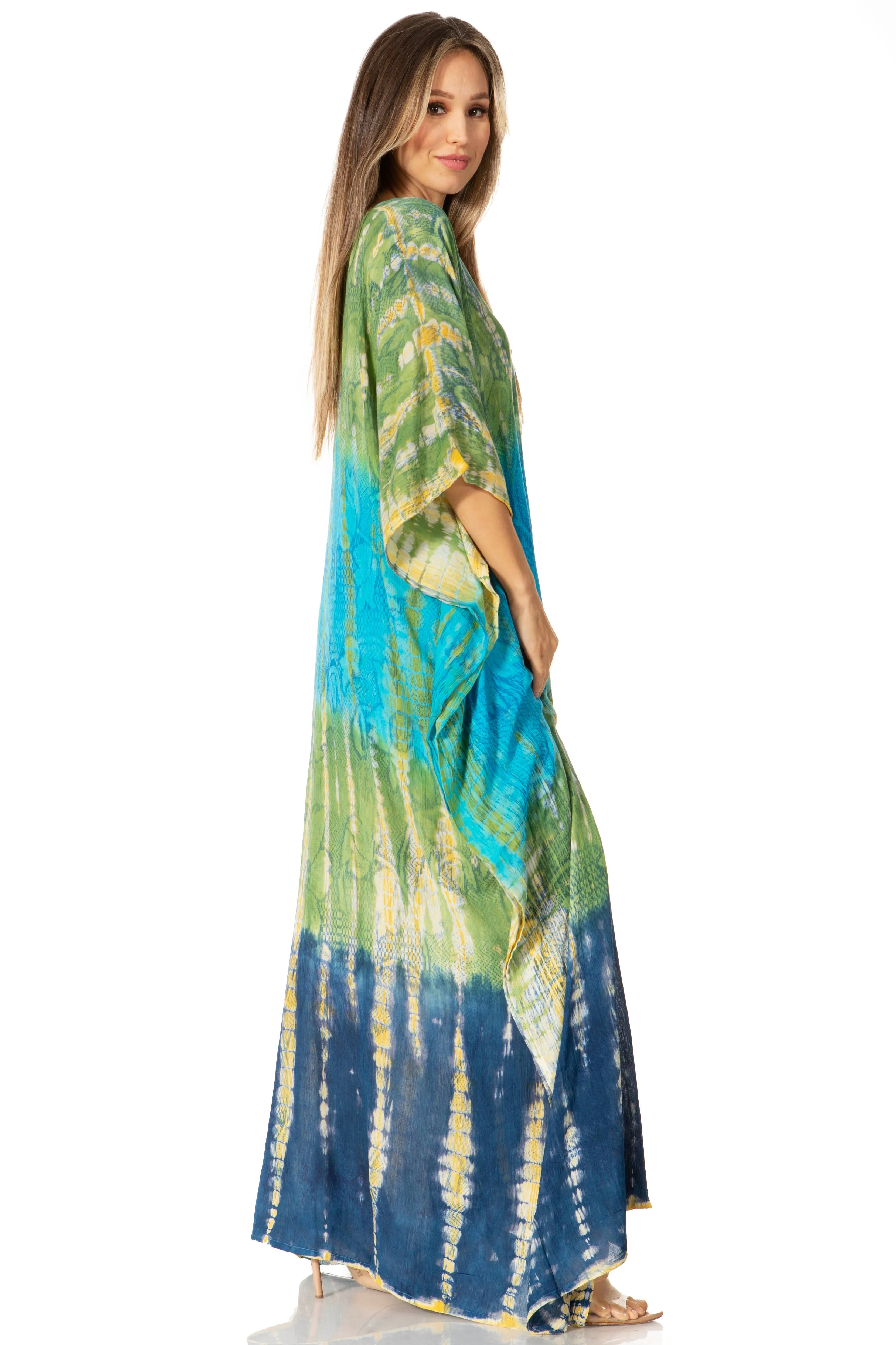 Sakkas Catia Women's Boho-Style Long Maxi Caftan for Lounging and Casual Wear