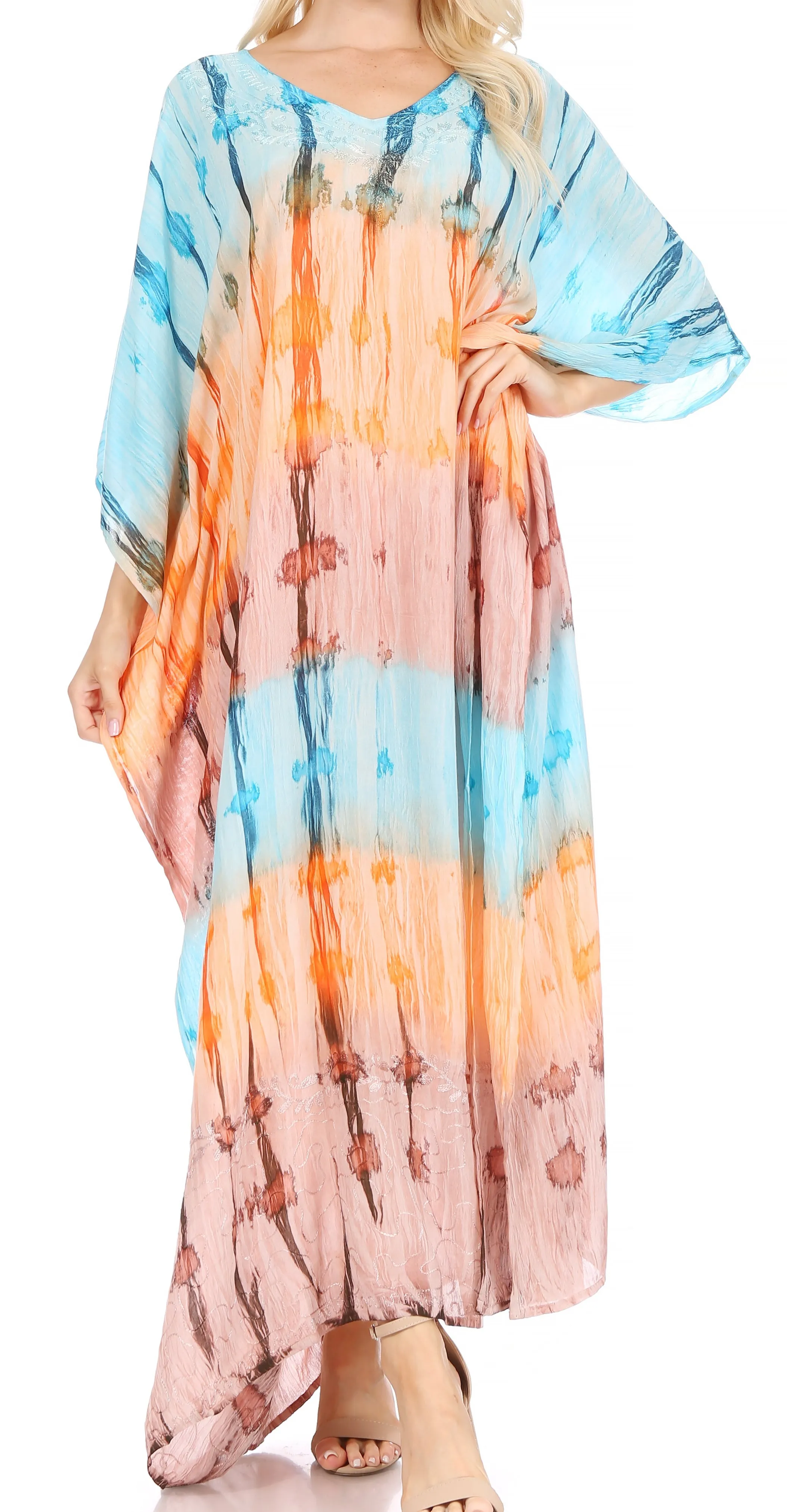 Sakkas Catia Women's Boho-Style Long Maxi Caftan for Lounging and Casual Wear