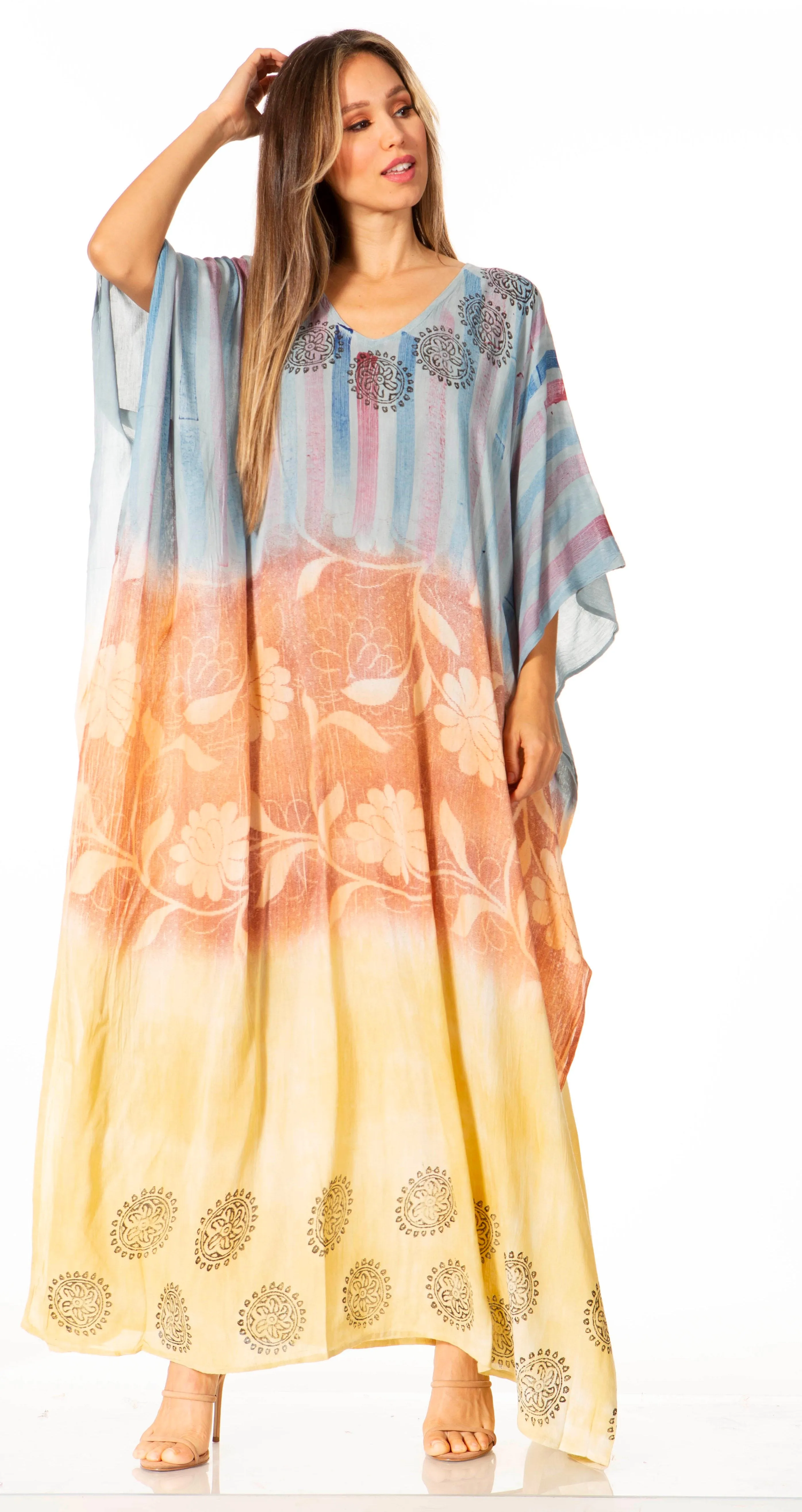 Sakkas Catia Women's Boho-Style Long Maxi Caftan for Lounging and Casual Wear