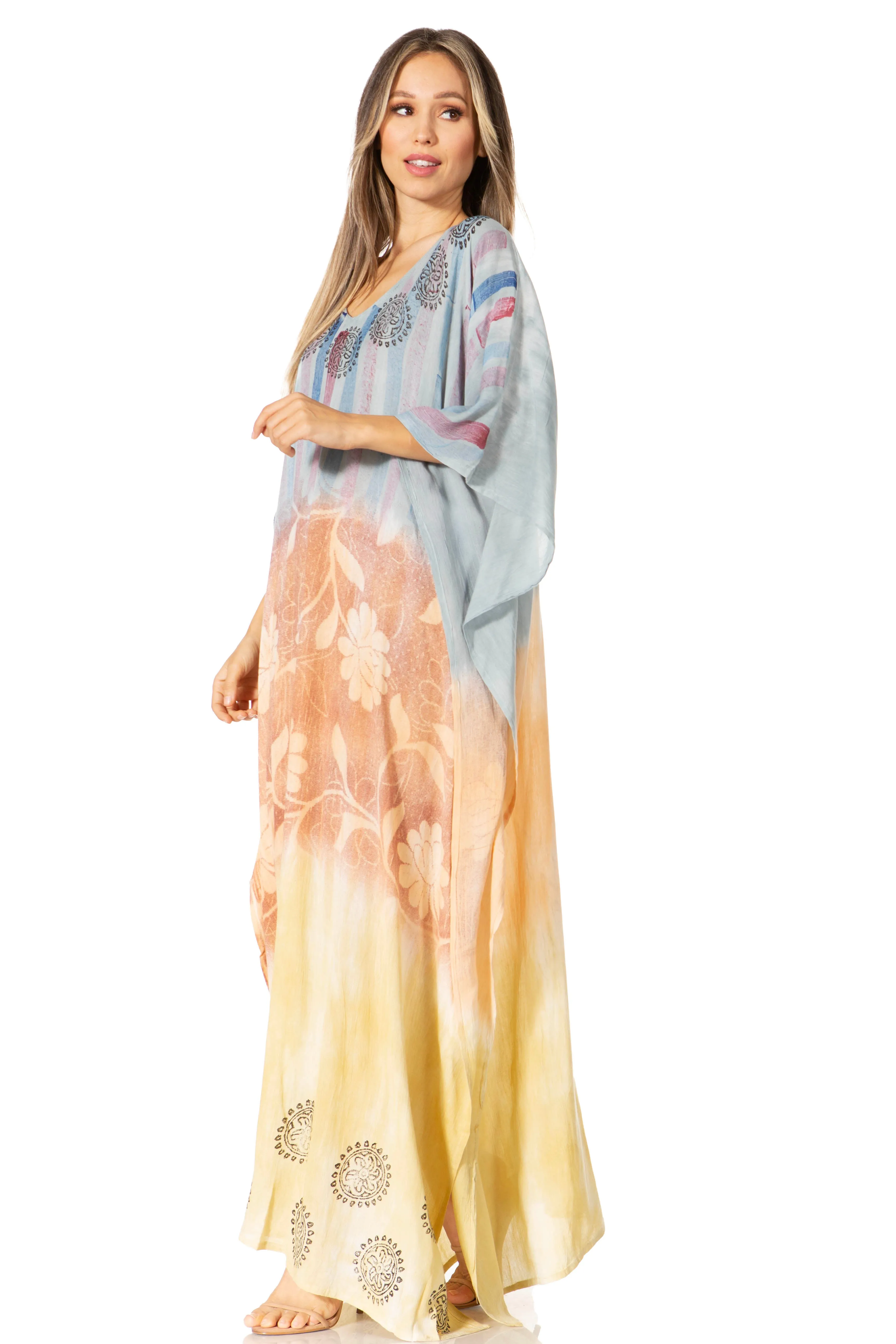 Sakkas Catia Women's Boho-Style Long Maxi Caftan for Lounging and Casual Wear