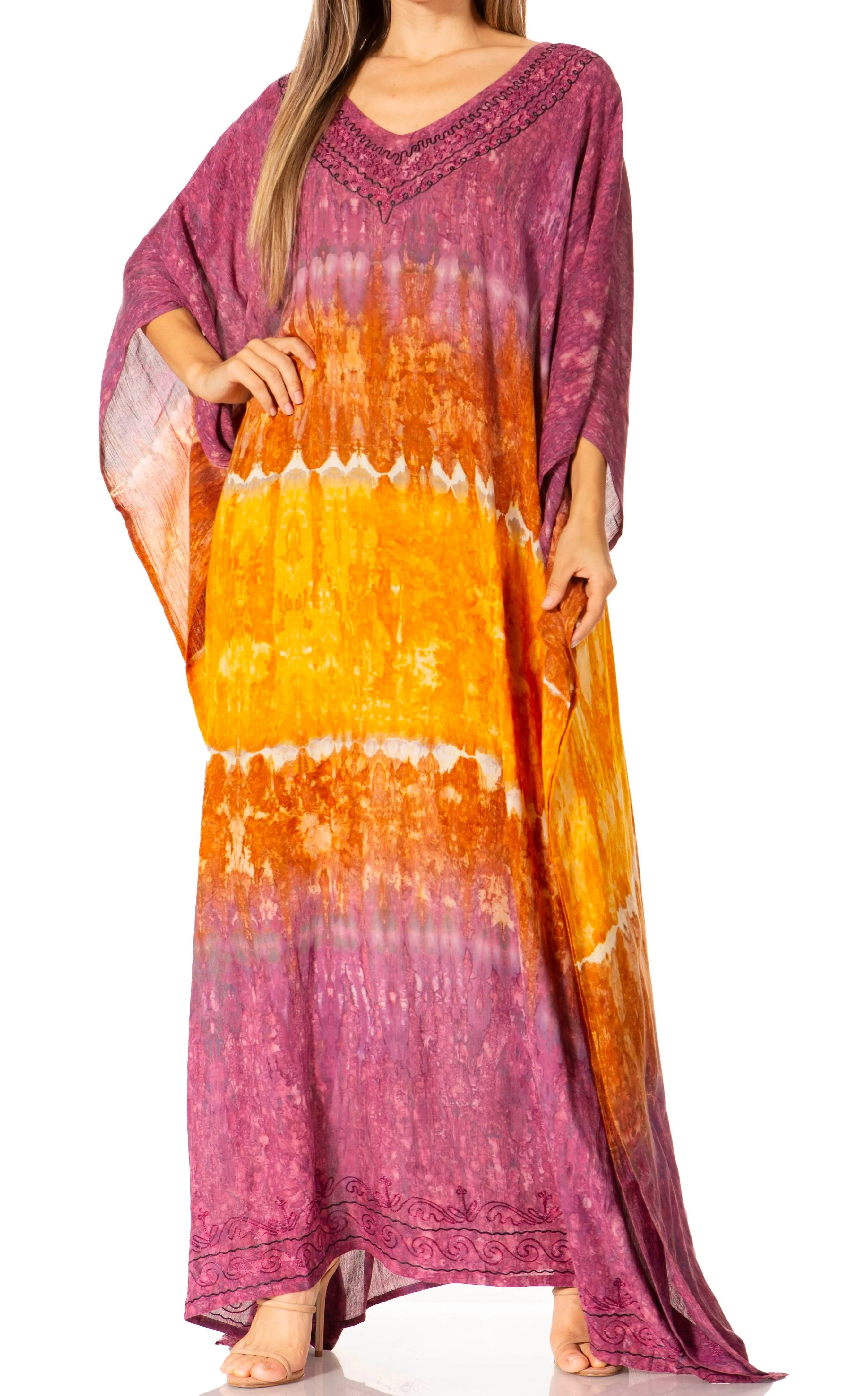 Sakkas Catia Women's Boho-Style Long Maxi Caftan for Lounging and Casual Wear