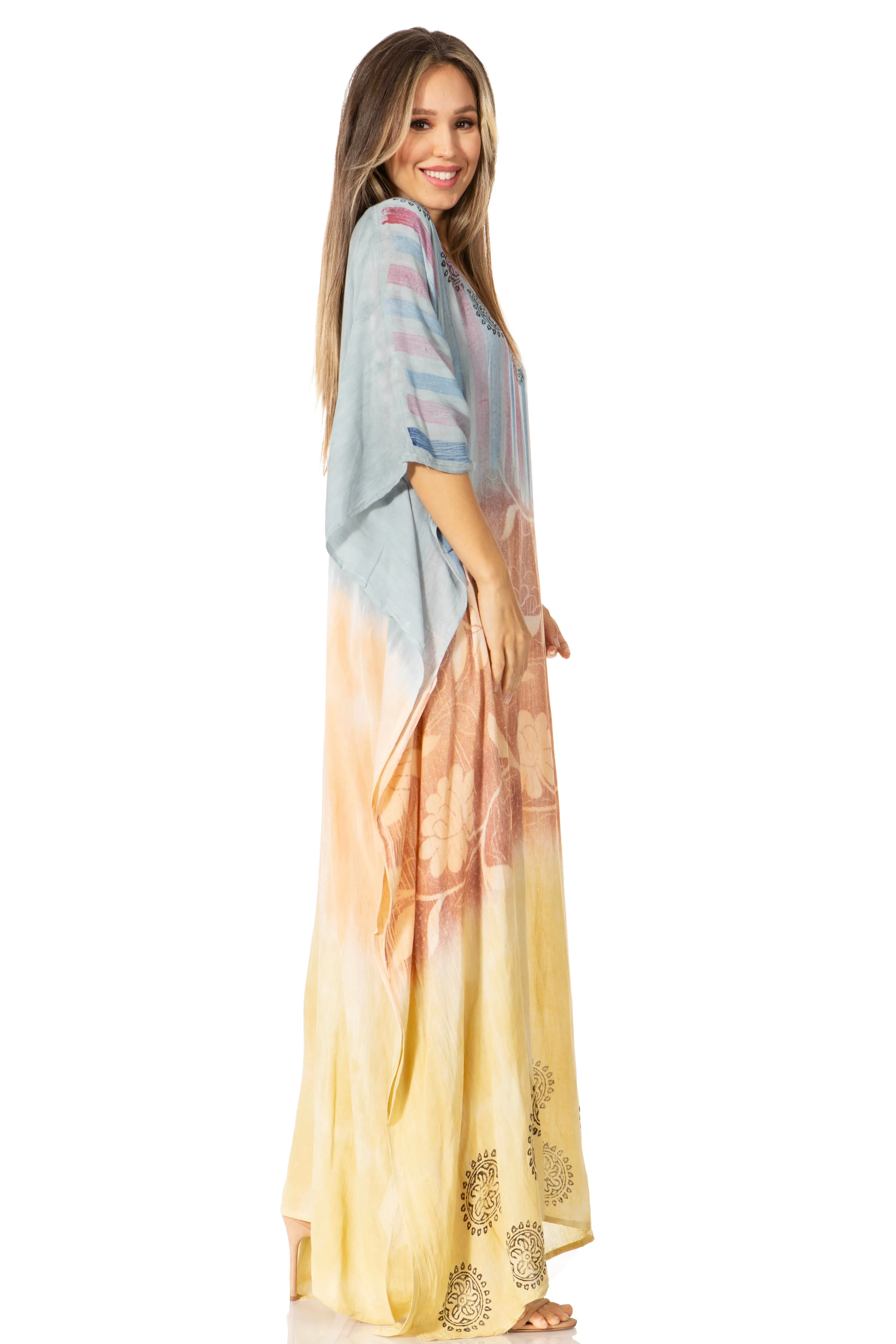 Sakkas Catia Women's Boho-Style Long Maxi Caftan for Lounging and Casual Wear