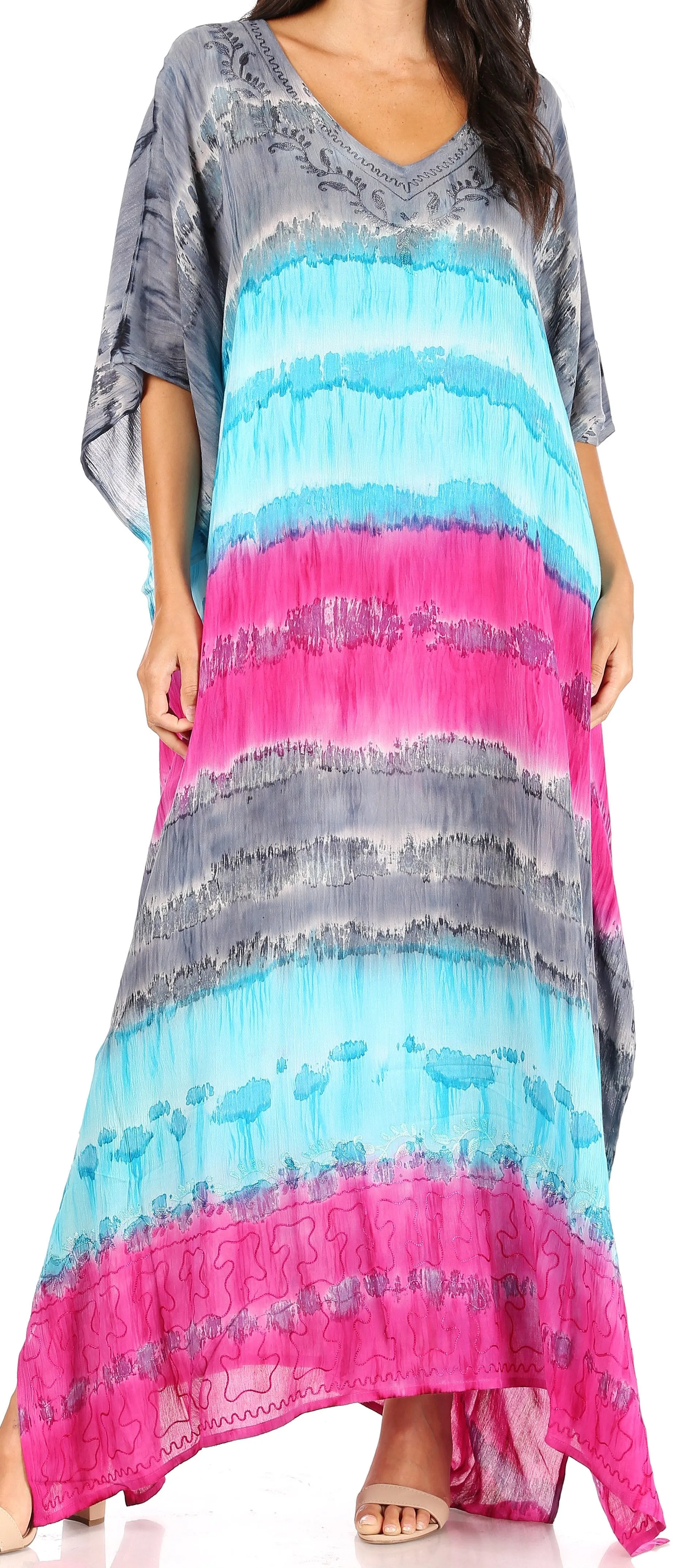 Sakkas Catia Women's Boho-Style Long Maxi Caftan for Lounging and Casual Wear