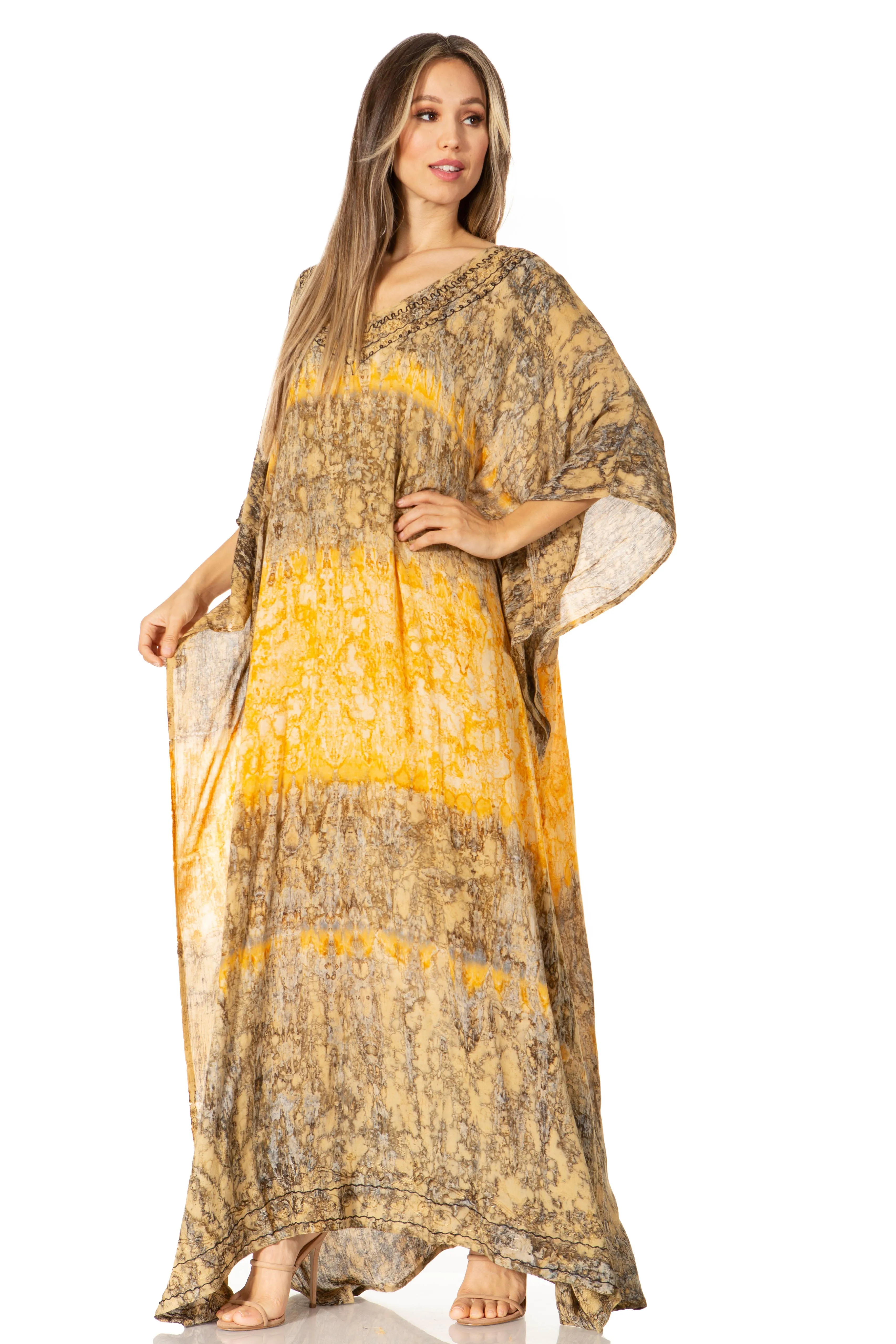 Sakkas Catia Women's Boho-Style Long Maxi Caftan for Lounging and Casual Wear