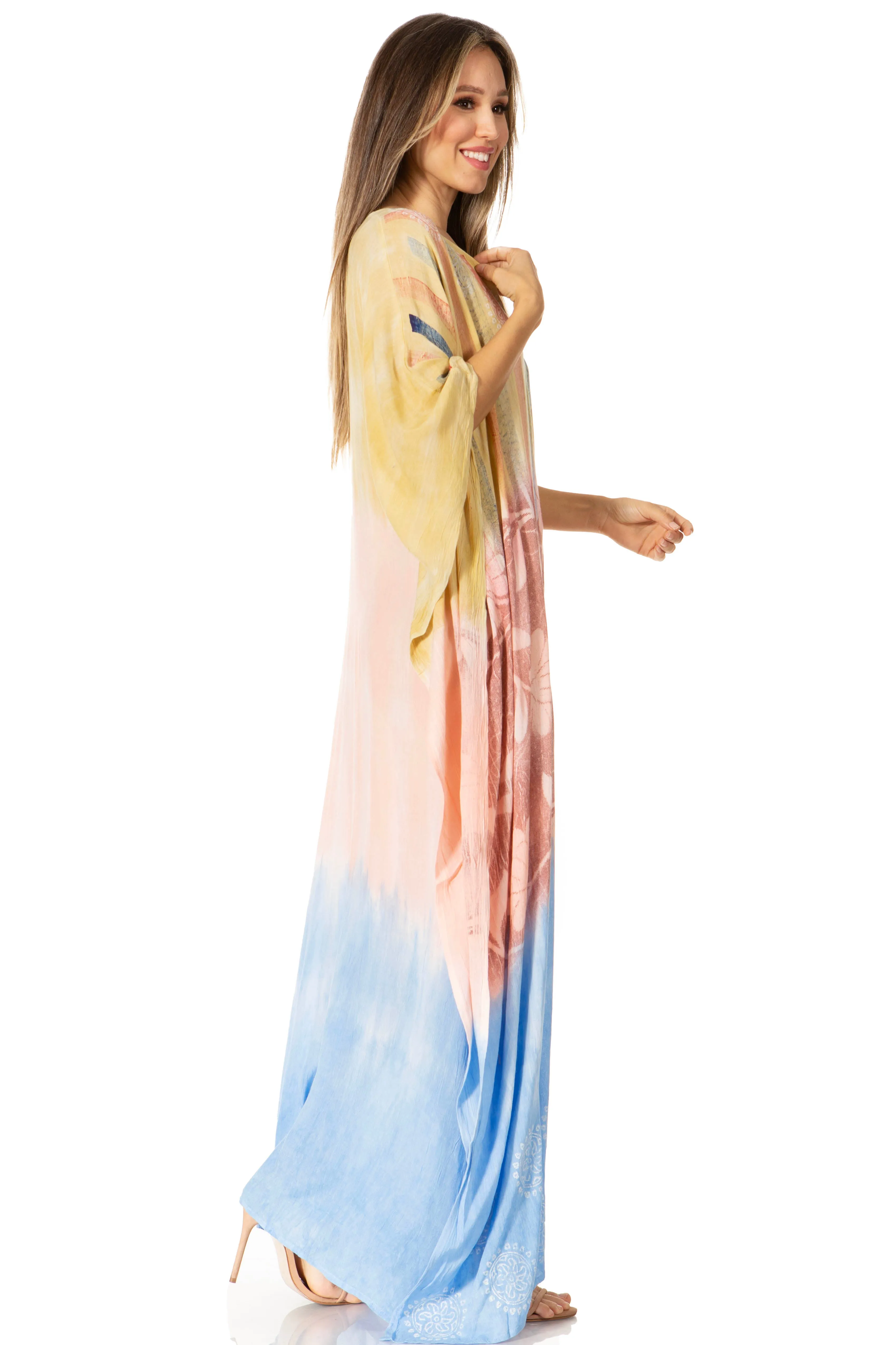 Sakkas Catia Women's Boho-Style Long Maxi Caftan for Lounging and Casual Wear