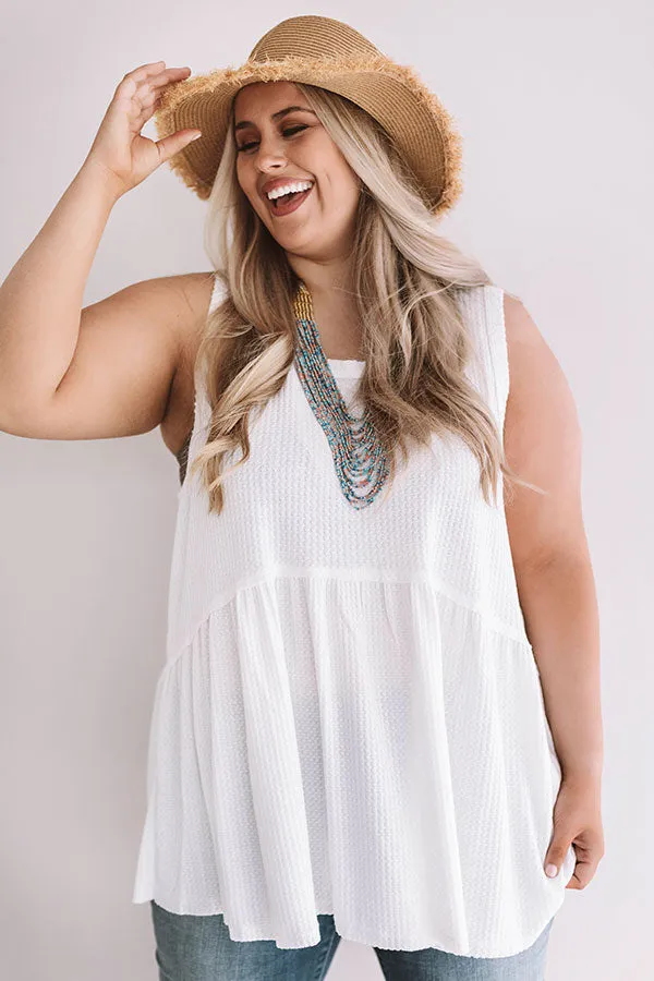 Seaside Breeze Waffle Knit Babydoll Tank In White Curves