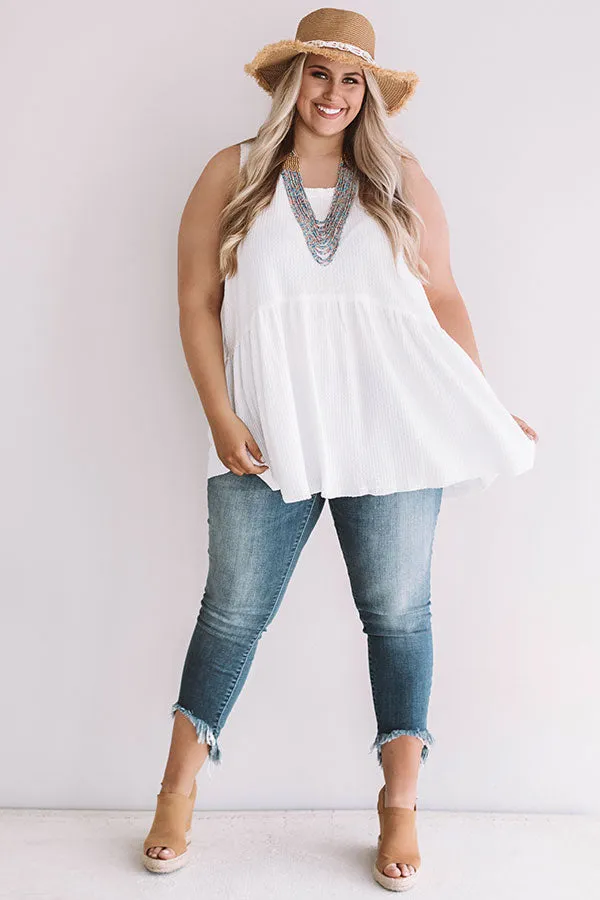 Seaside Breeze Waffle Knit Babydoll Tank In White Curves