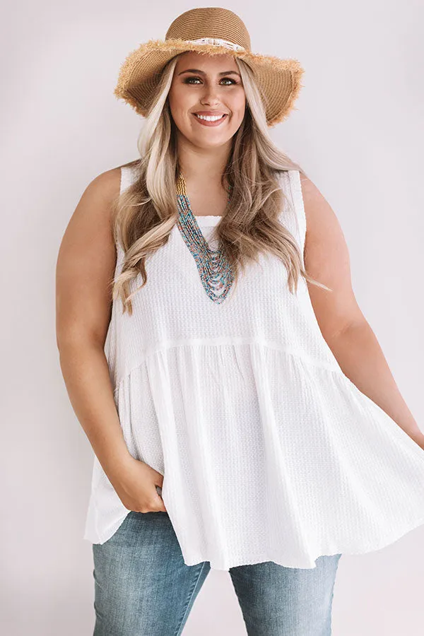 Seaside Breeze Waffle Knit Babydoll Tank In White Curves