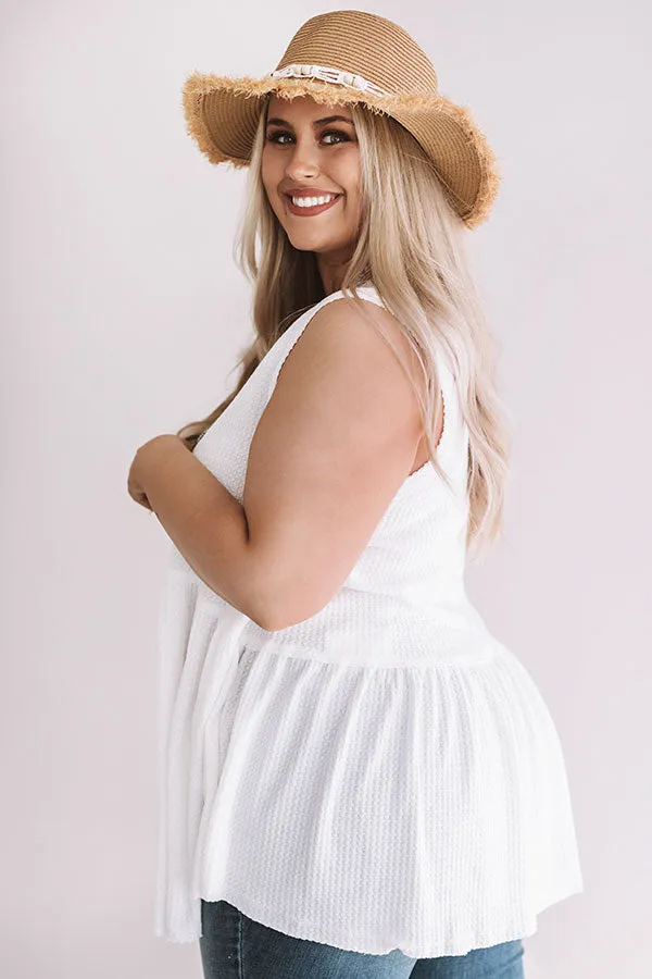 Seaside Breeze Waffle Knit Babydoll Tank In White Curves