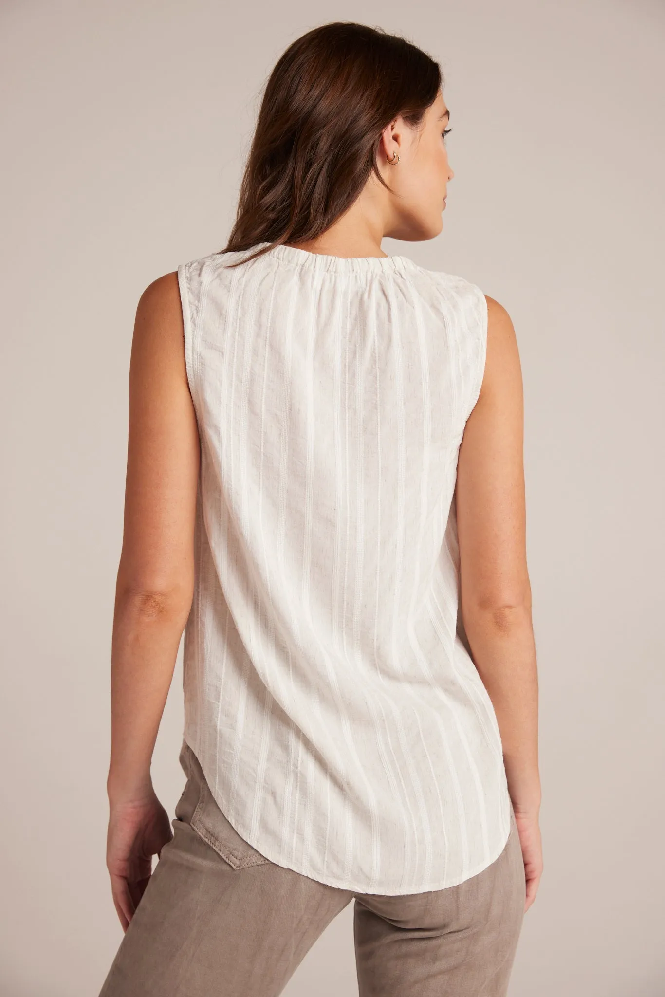 Shirred Neck Sleeveless  Pullover - White Sand Stripe