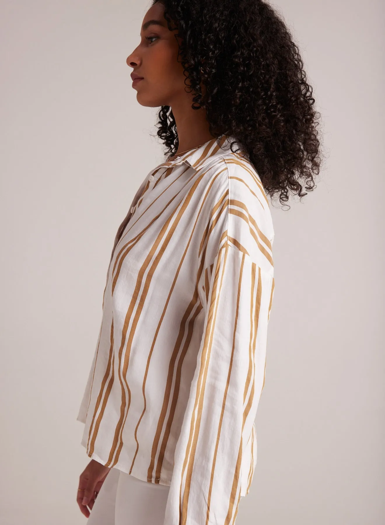 Shirred Shoulder Pullover - Redwood Stripe