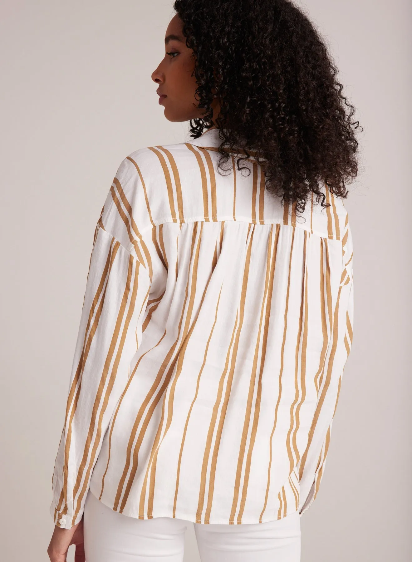 Shirred Shoulder Pullover - Redwood Stripe