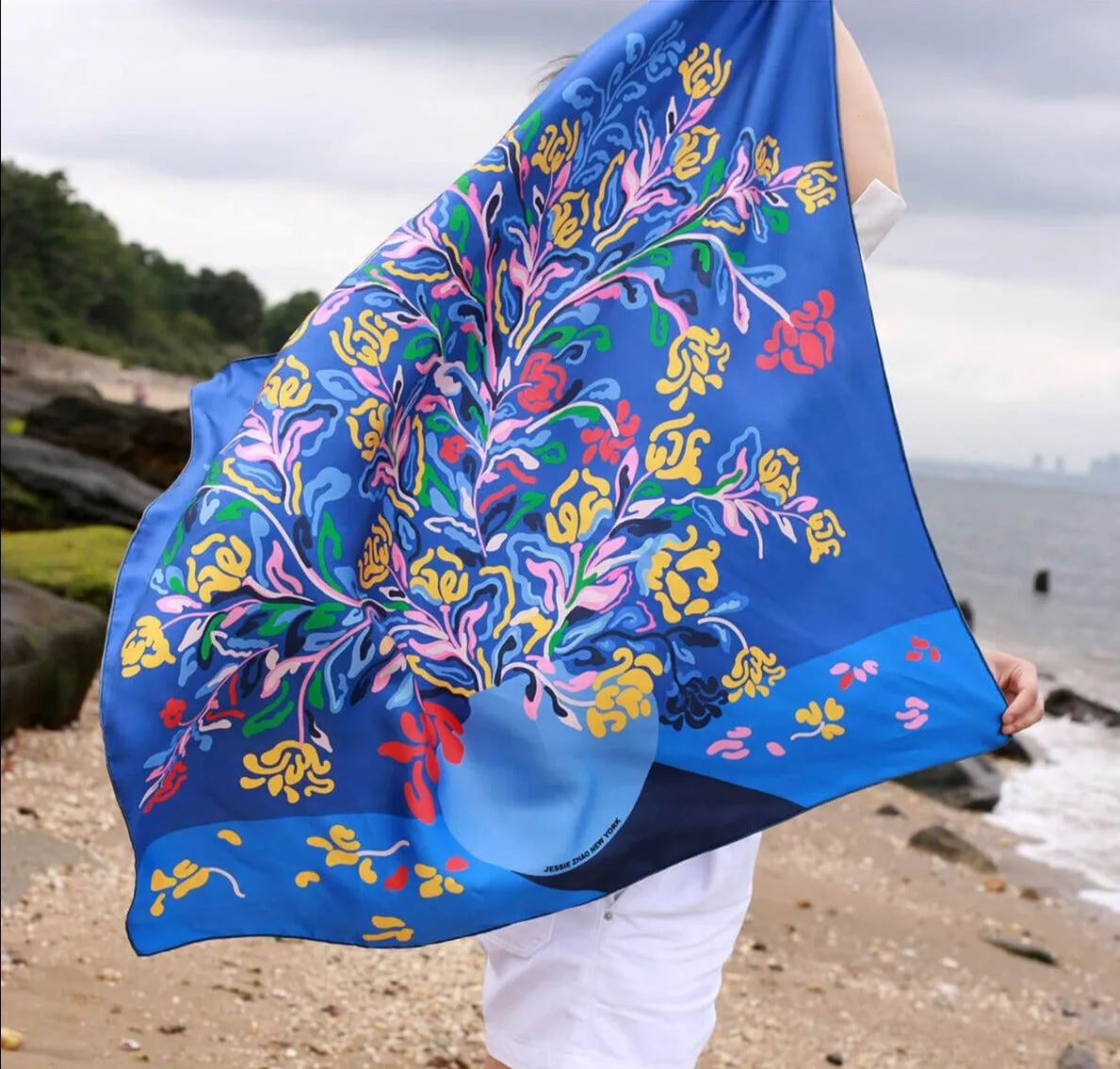 Silk Scarf of Night Flowers