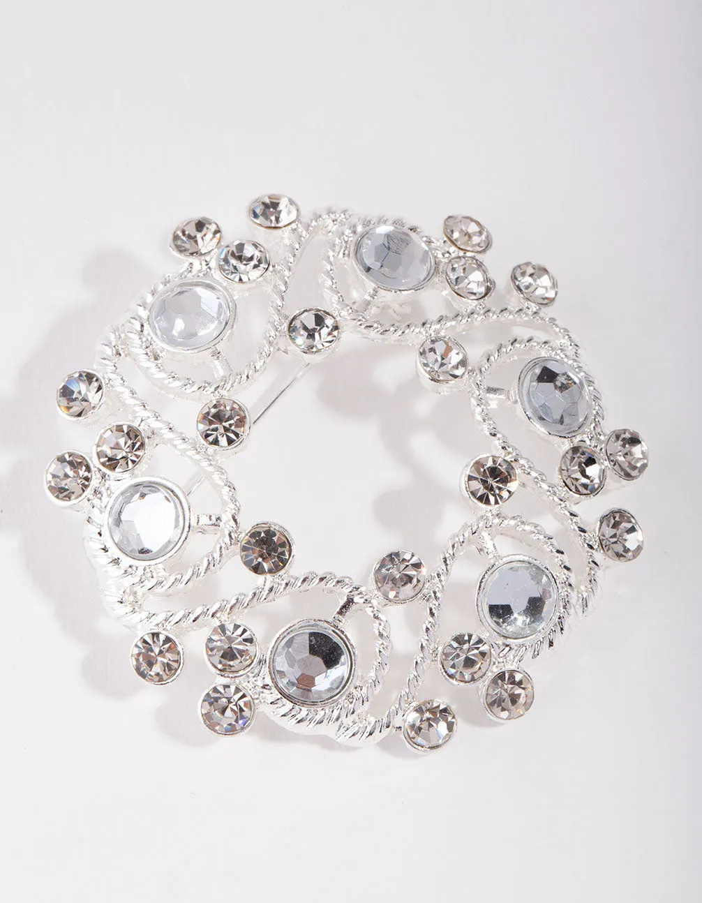 Silver Regal Circle Diamante Broach