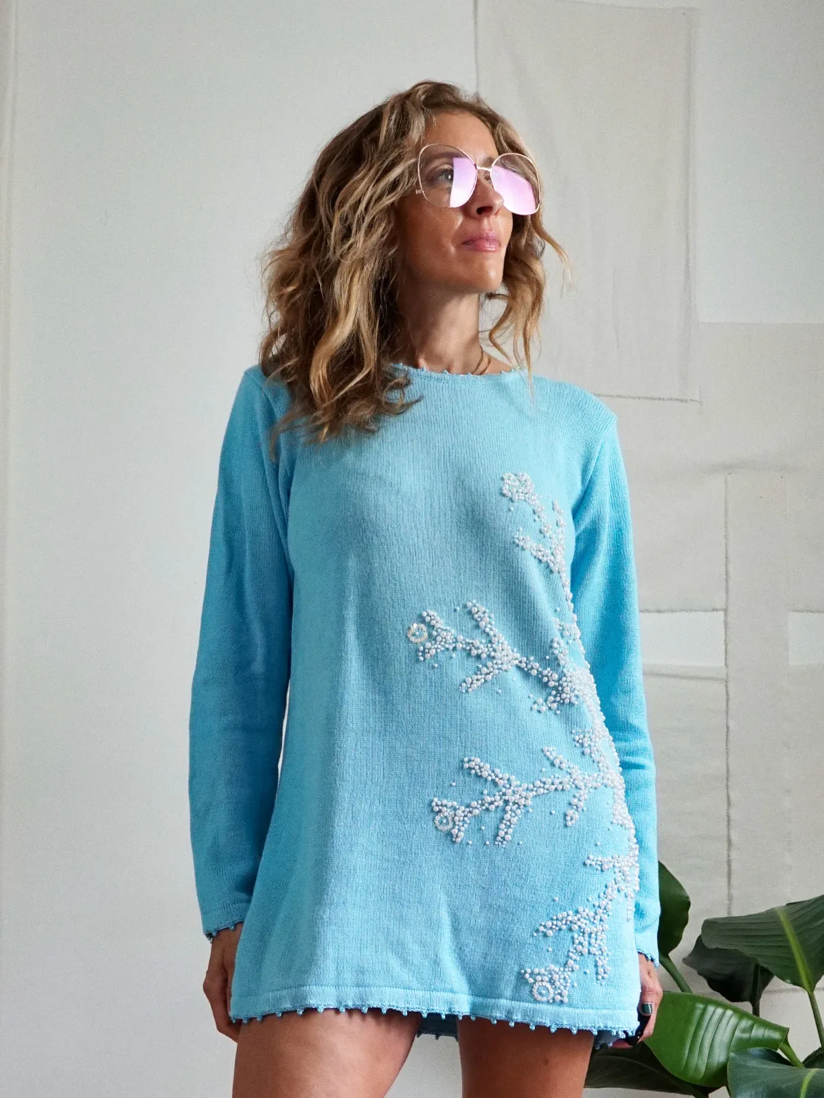 Sky Blue Seaweed Pearl Sweater