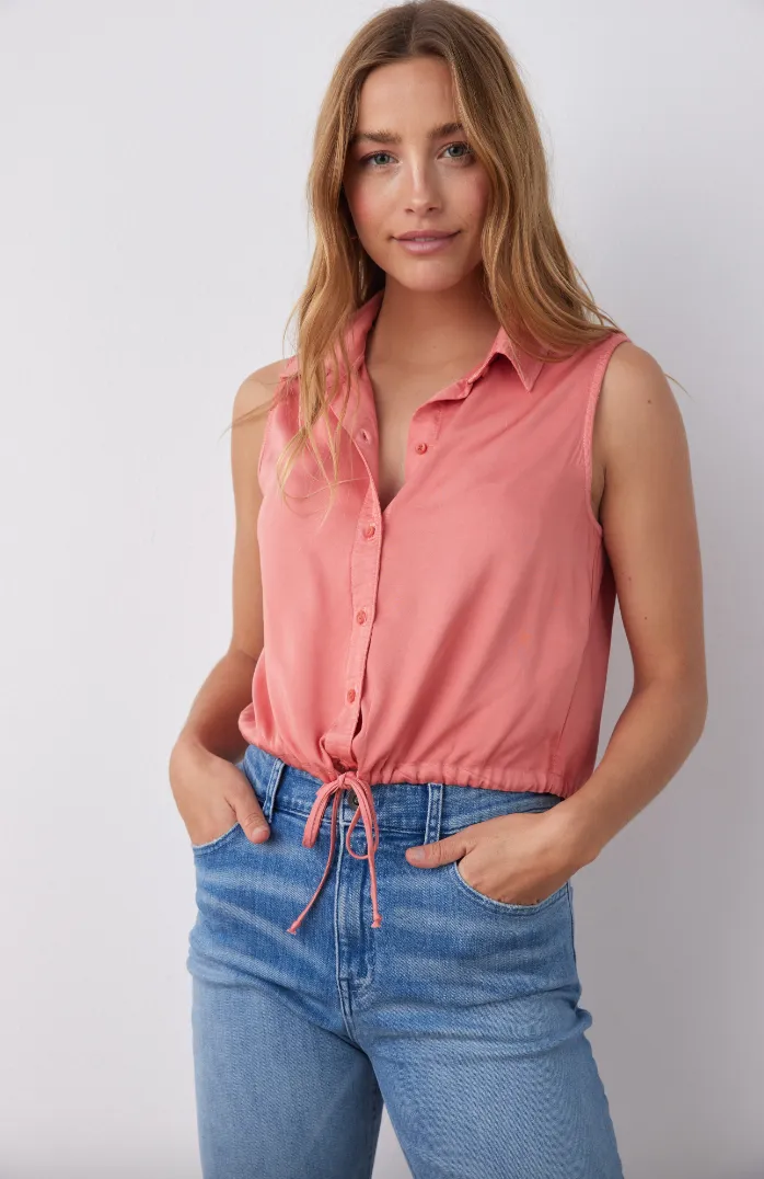 Sleeveless Tie Waist Button Down