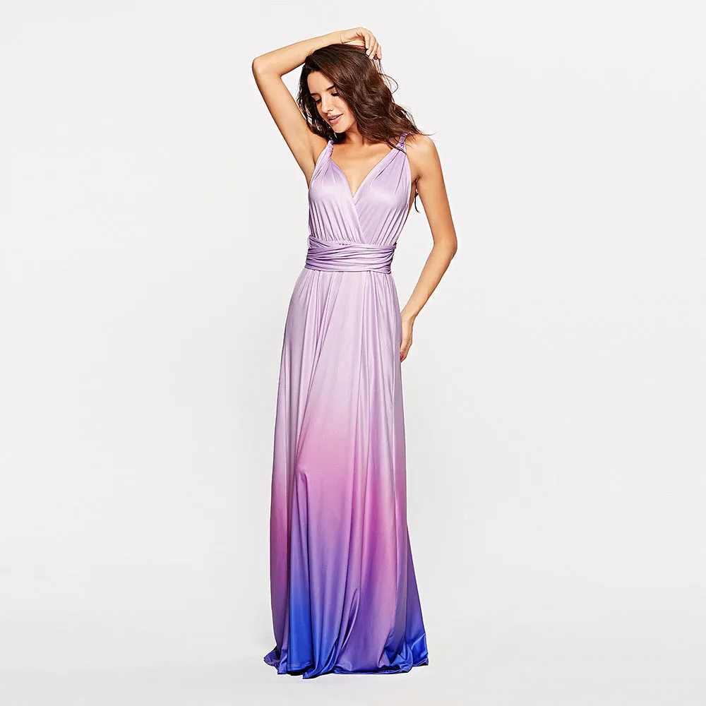 Sleeveless V-Neck Floor-Length Gradient