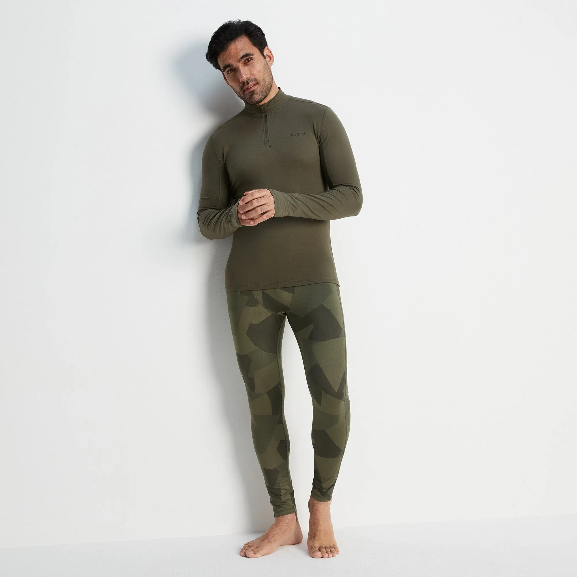 Snowdon Mens Thermal Base Layer Quarter Zip - Khaki