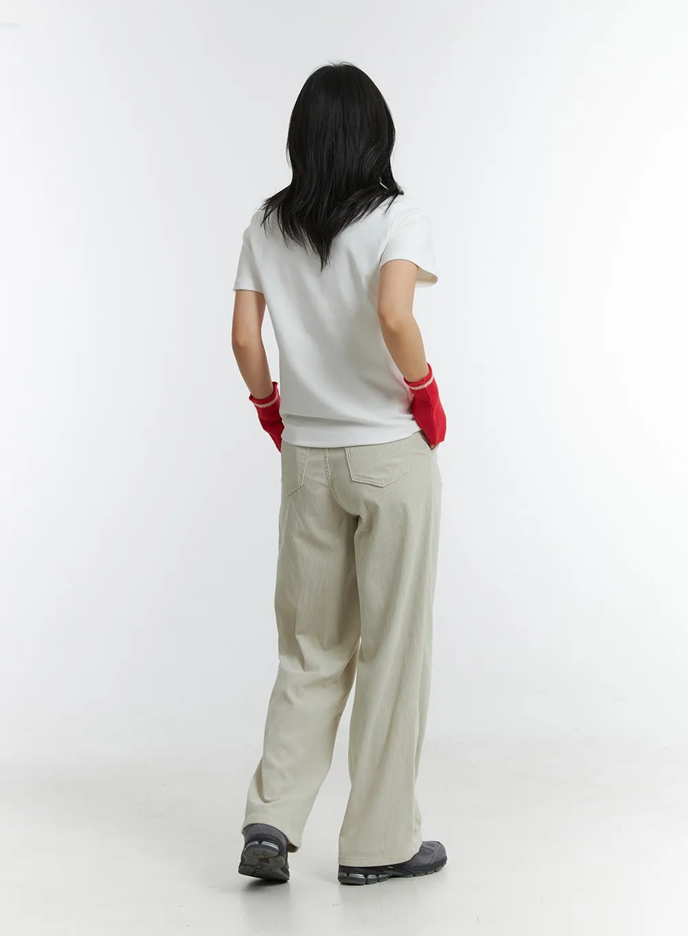 Solid Corduroy Straight Leg Pants OD318