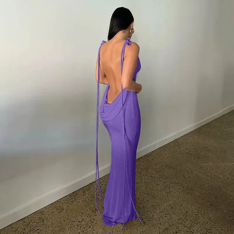 Spaghetti Strap Backless Maxi Dress