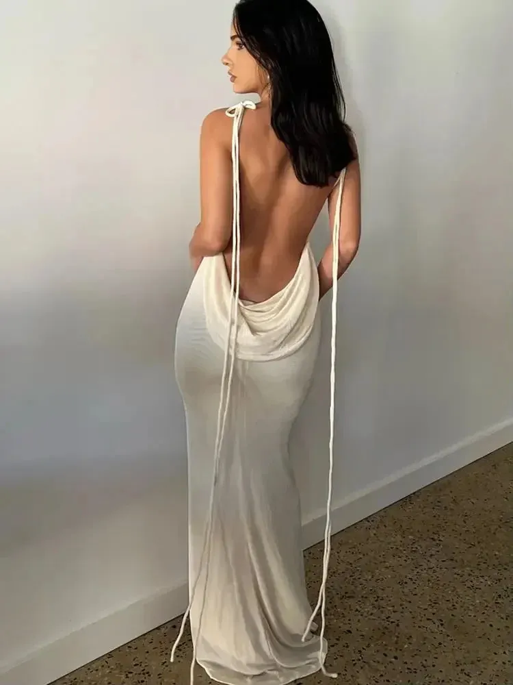 Spaghetti Strap Backless Maxi Dress