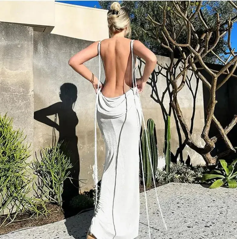 Spaghetti Strap Backless Maxi Dress