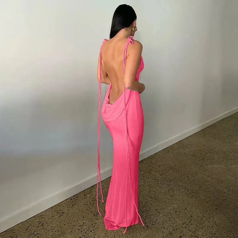 Spaghetti Strap Backless Maxi Dress