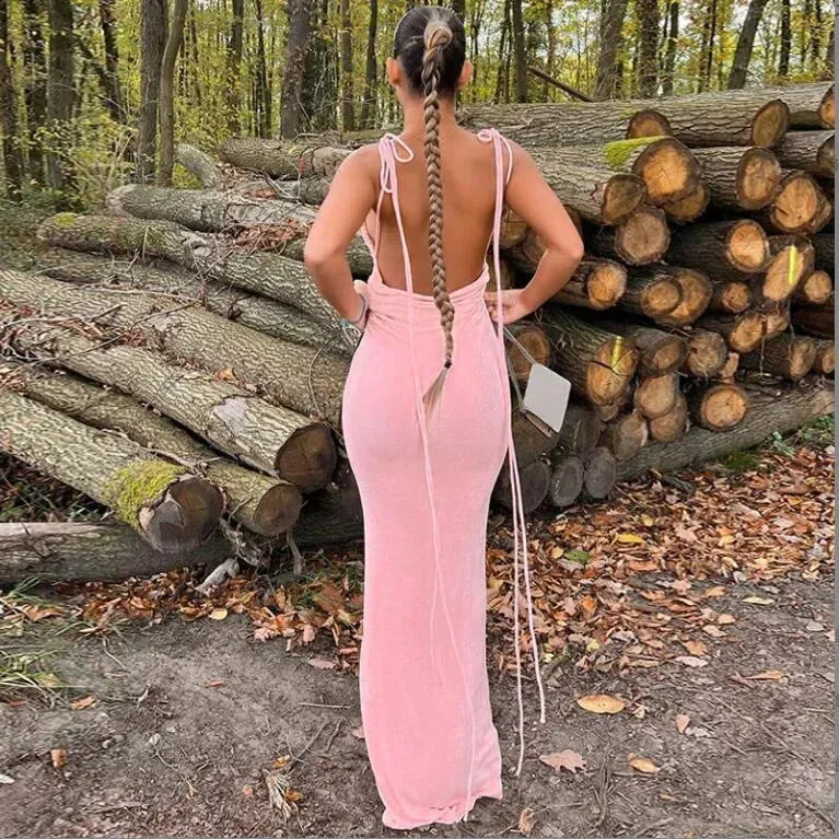 Spaghetti Strap Backless Maxi Dress