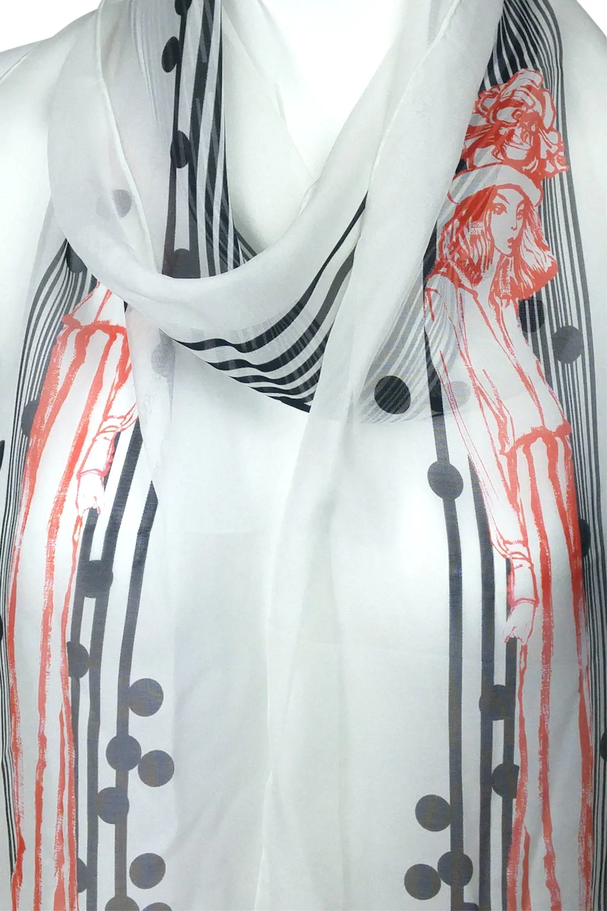 Stripes and Fashion Drawing Silk Scarf