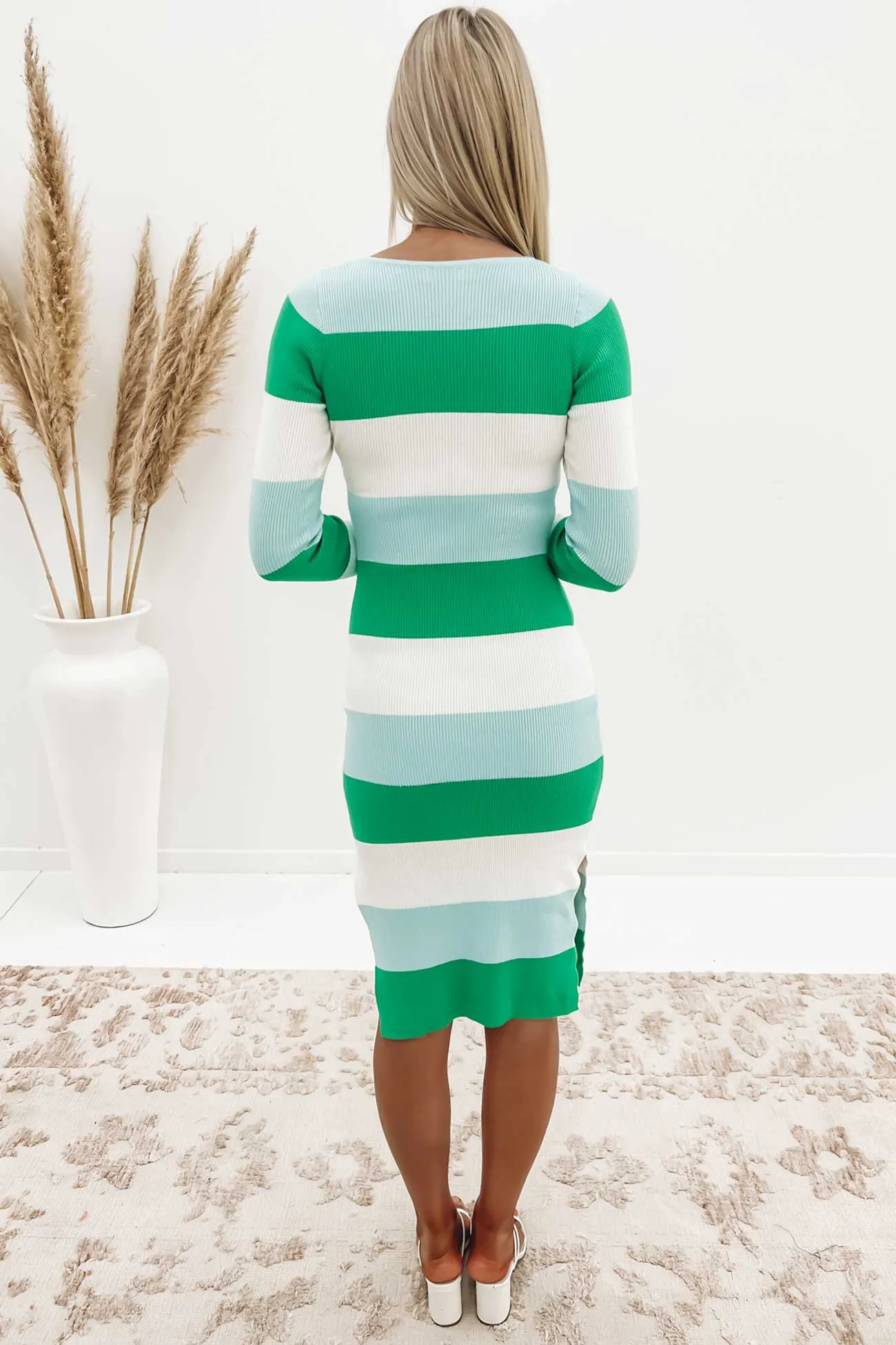 Tara Knit Dress Green Multi Stripe