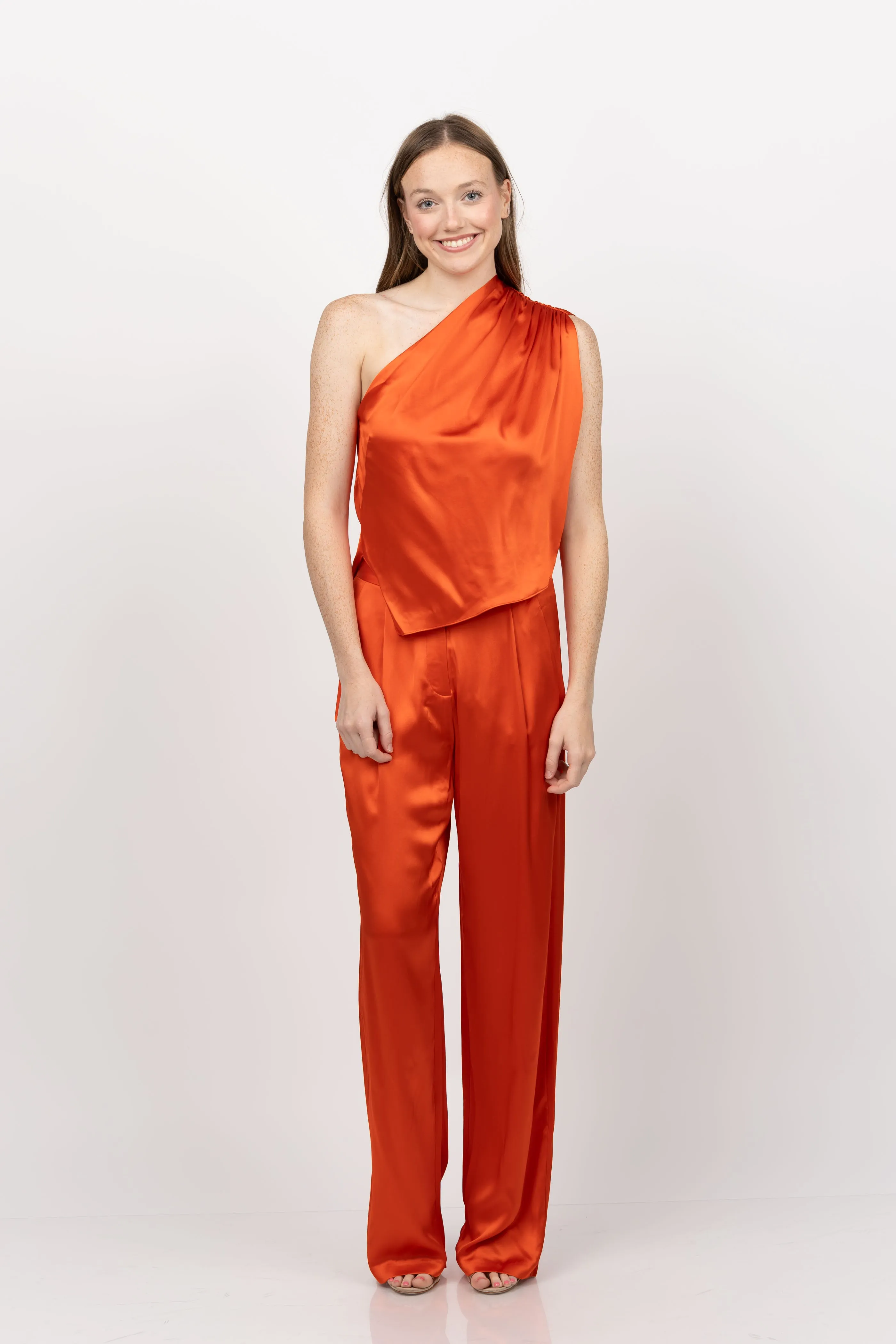 The Sei Wide Leg Silk Pants in Poppy