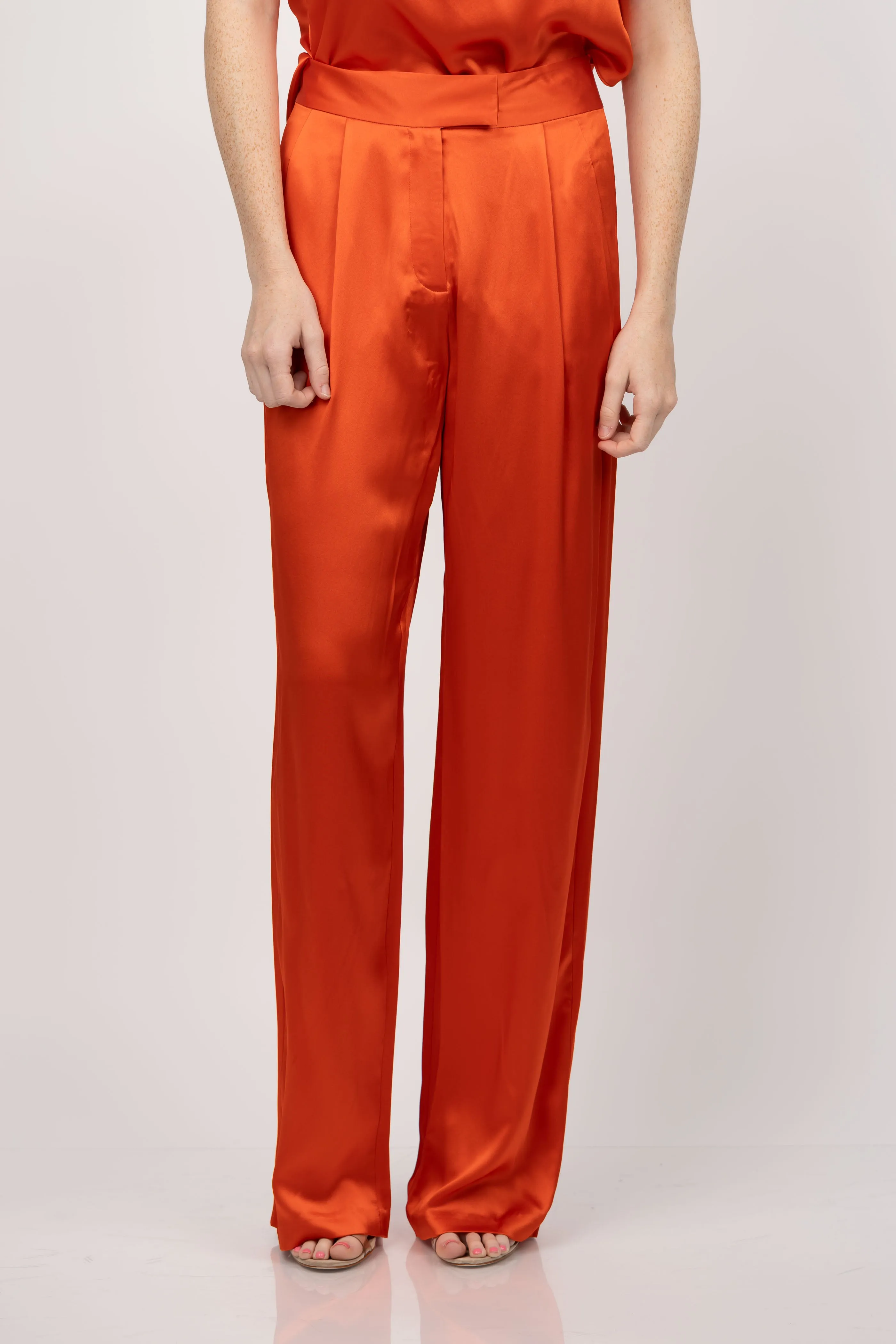 The Sei Wide Leg Silk Pants in Poppy