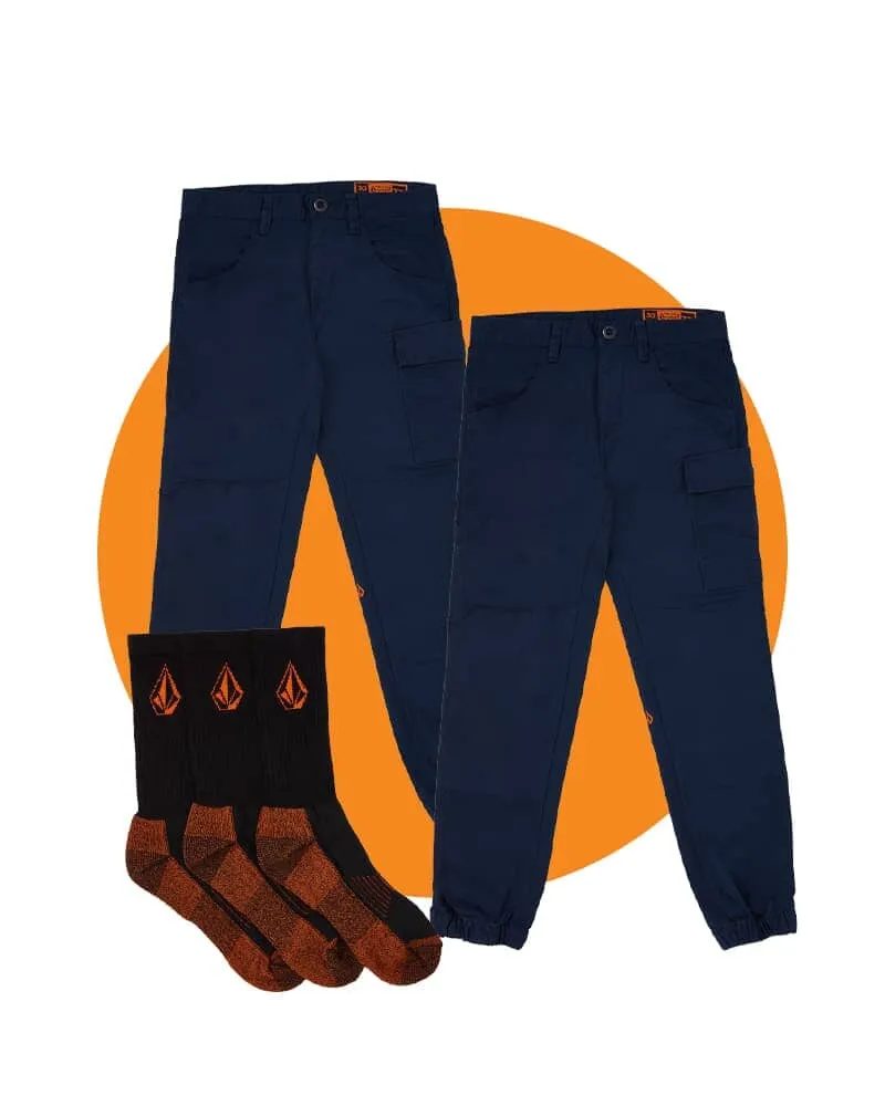 Tradies Caliper Cuffed Pant Twin Value Pack - Navy